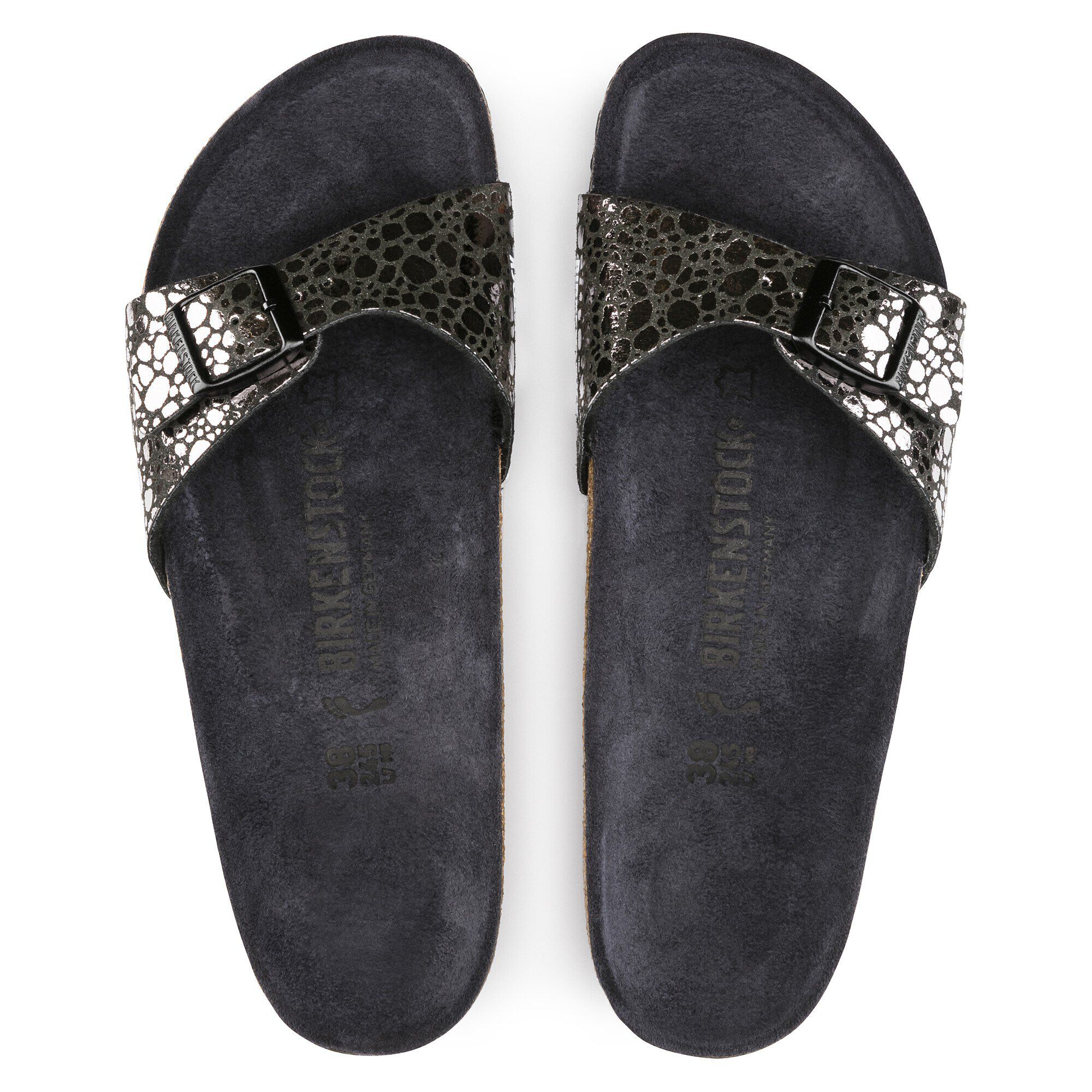 Birkenstock arizona metallic stone black discount