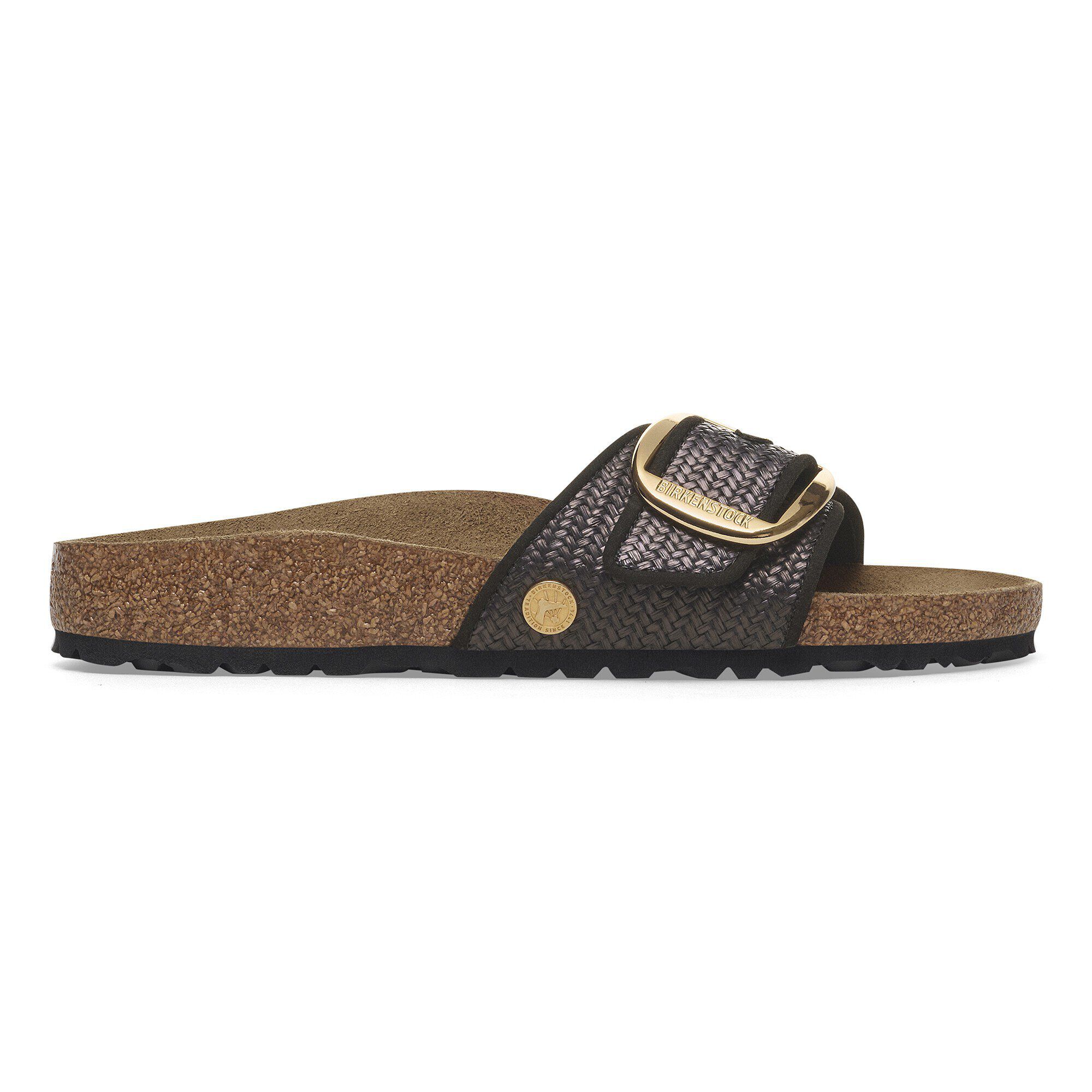サンダル・ミュール Birkenstock Madrid Big Buckle Raffia Slipper Birkenstock Women's Madrid Big Buckle Raffia Sandals