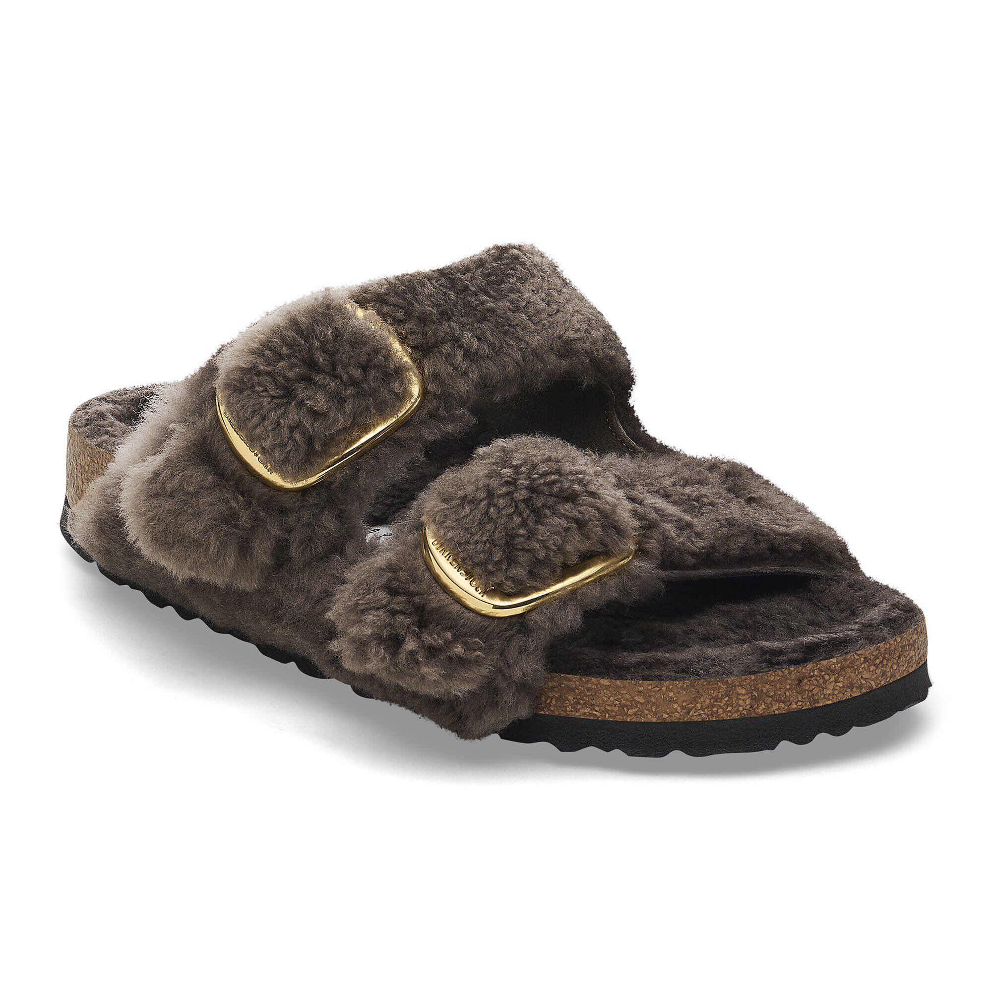 BIRKENSTOCK Arizona Big Buckle Shearling Concrete Gray Two Strap Sandals