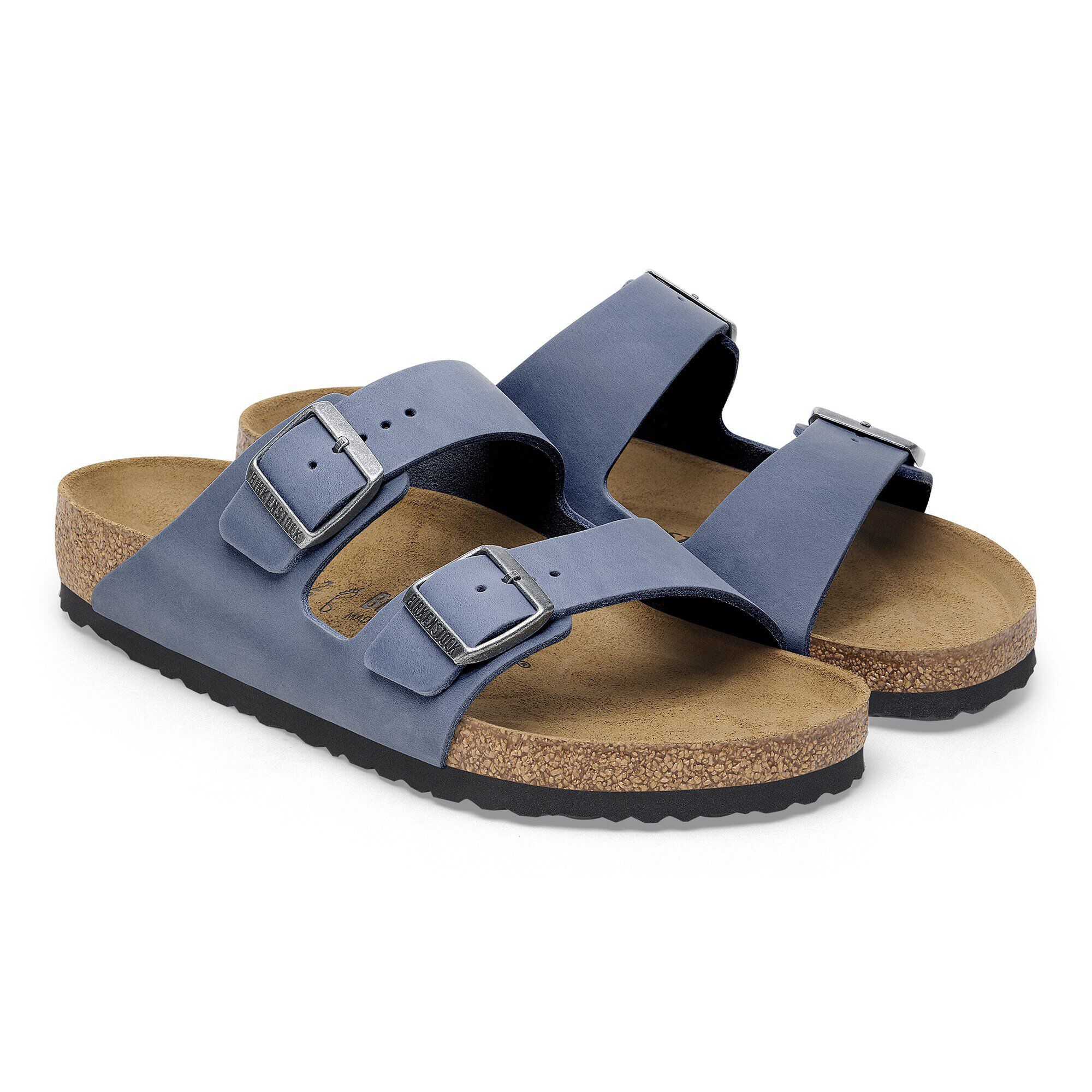 Birkenstock arizona natural leather blue hotsell