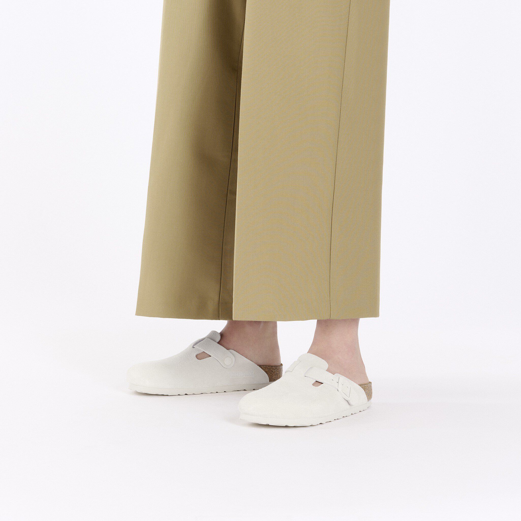 Boston Soft Footbed Suede Leather Antique White BIRKENSTOCK