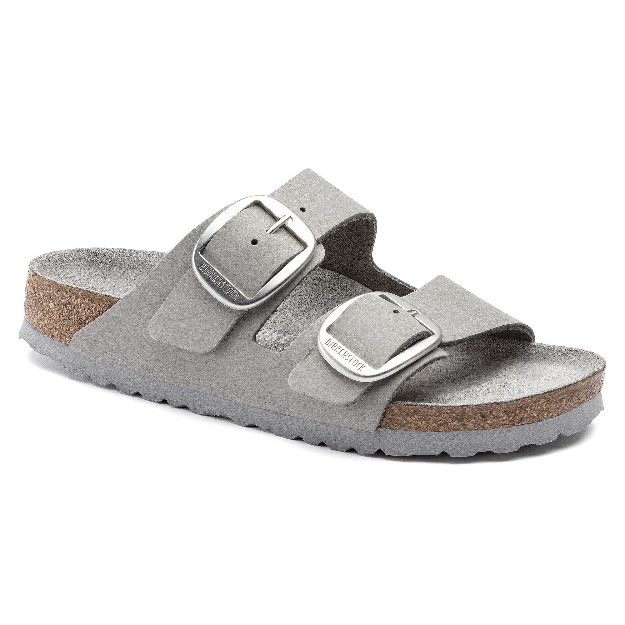 Birkenstock Arizona Big Buckle Nubuck Leather Dove Gray Two Strap Sandals