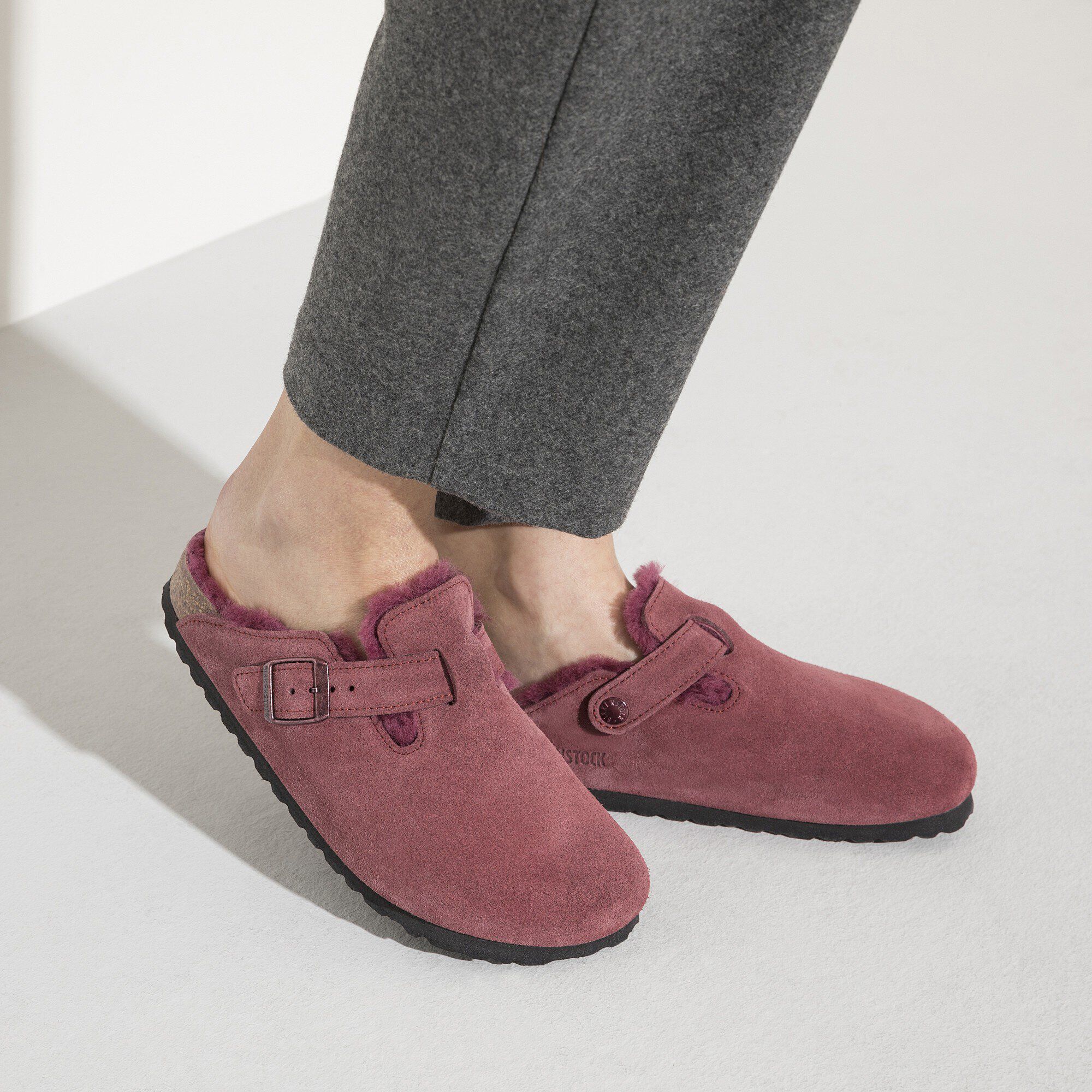Boston Shearling Suede Leather Maroon | BIRKENSTOCK
