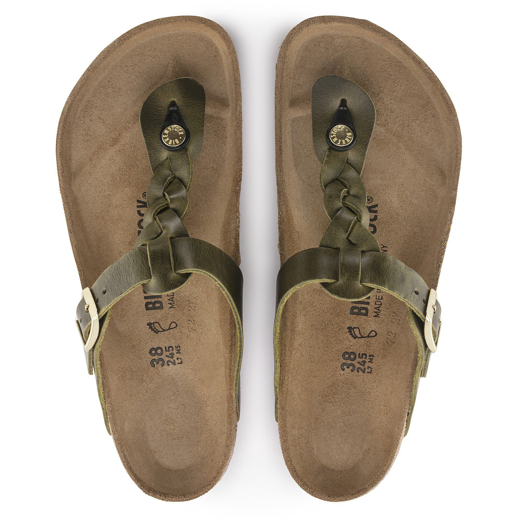 Gizeh Braided Oiled Leather Olive Green BIRKENSTOCK