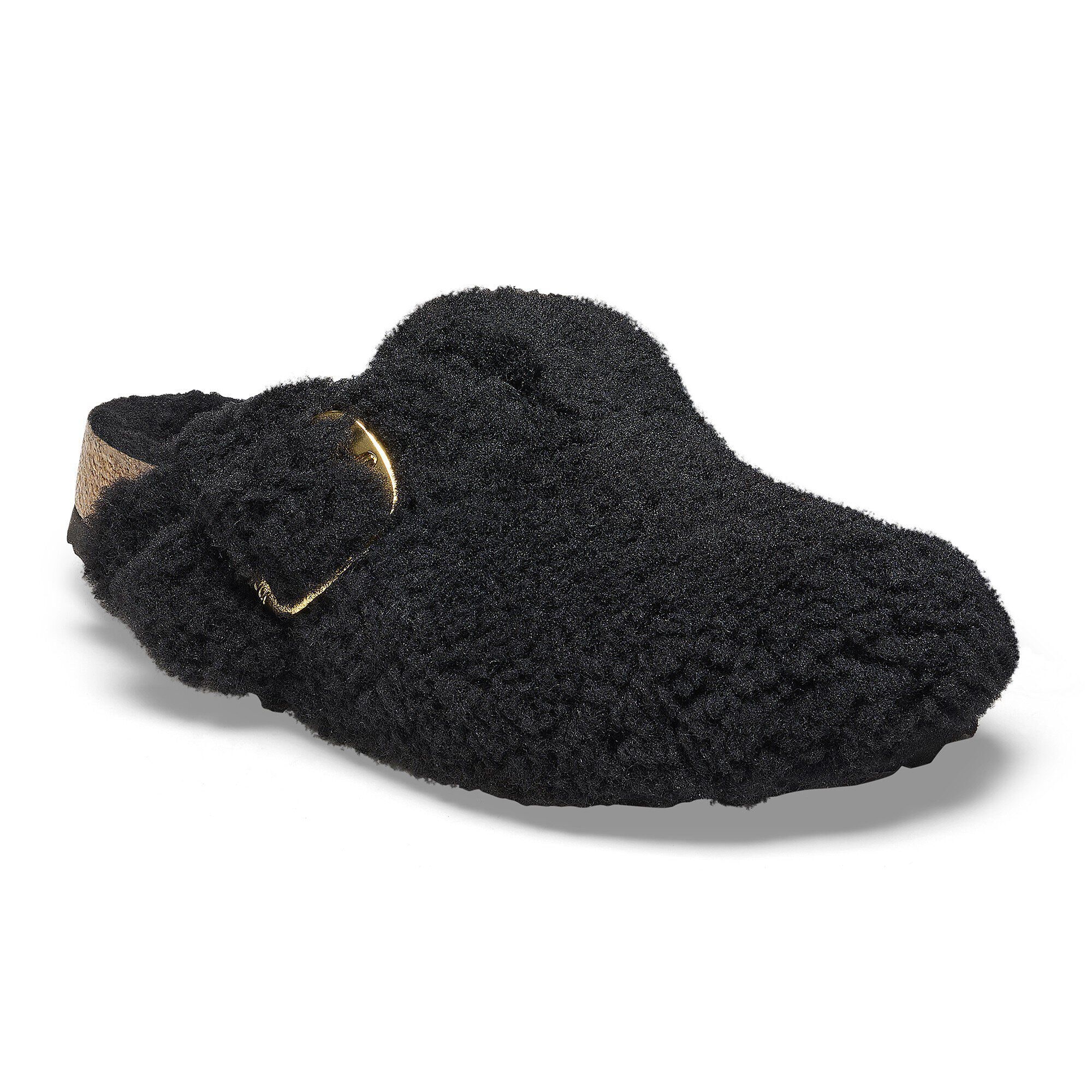 Black fur birkenstocks hotsell