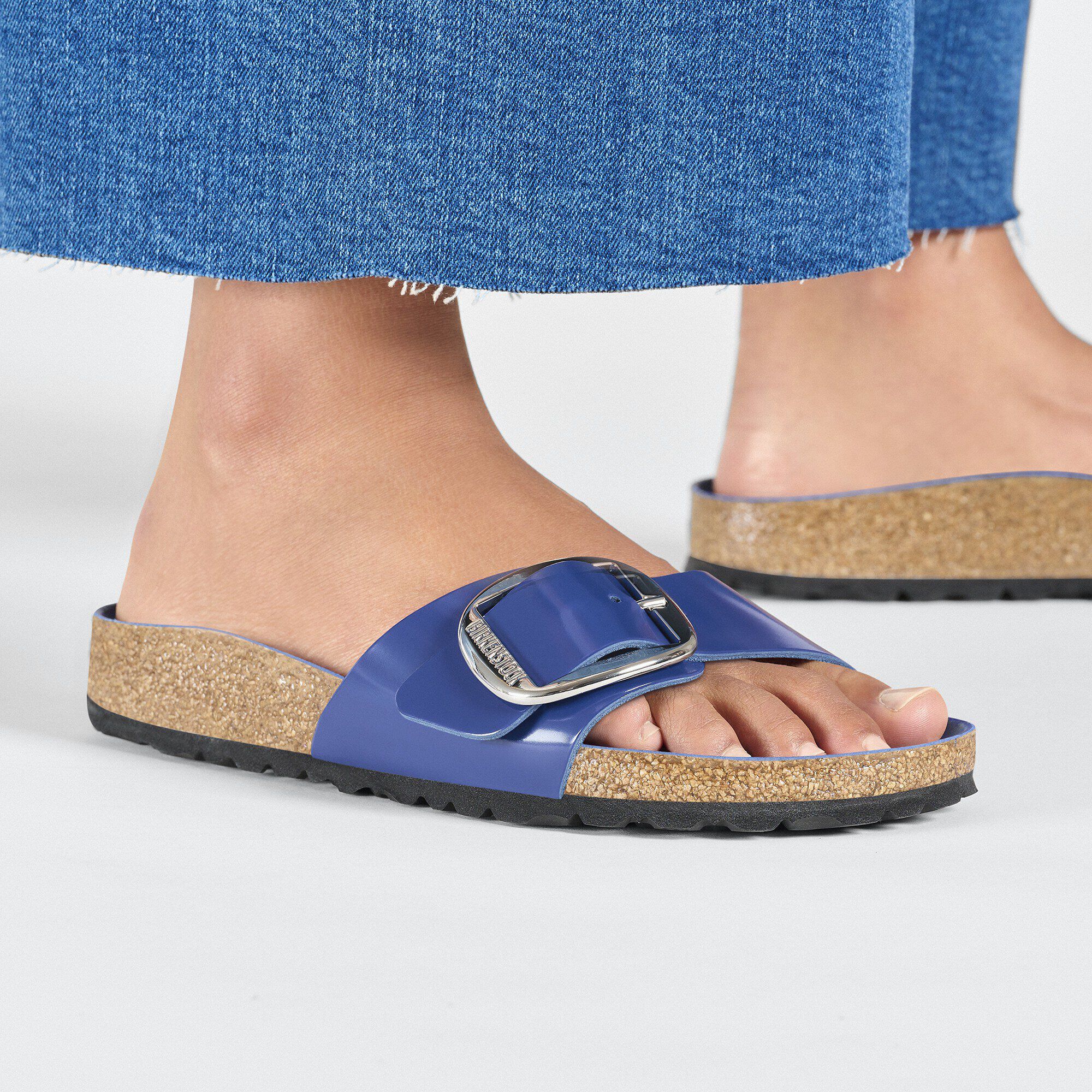 Madrid Big Buckle Natural Leather Patent High-Shine Cobalt