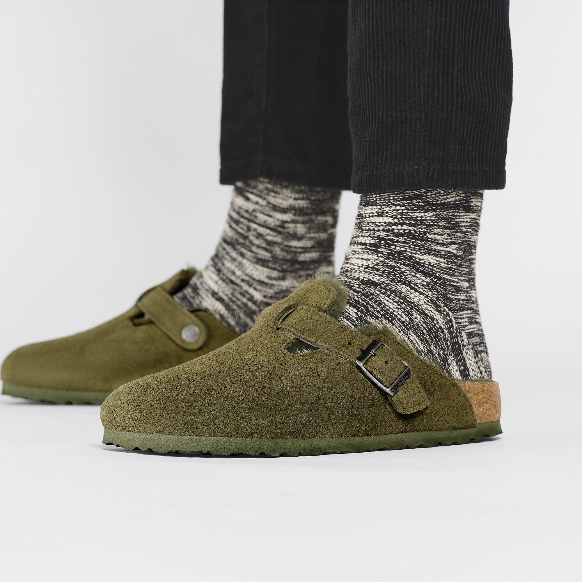 Boston Shearling Suede Leather Thyme BIRKENSTOCK