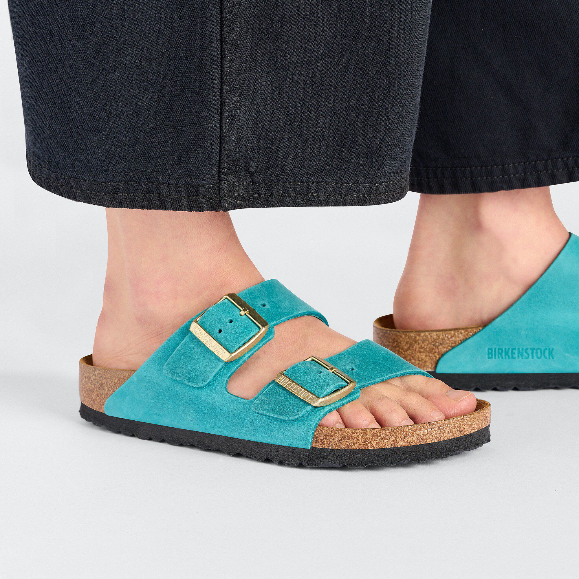 Birkenstock Arizona Oiled Leather Biscay Bay Two Strap Sandals