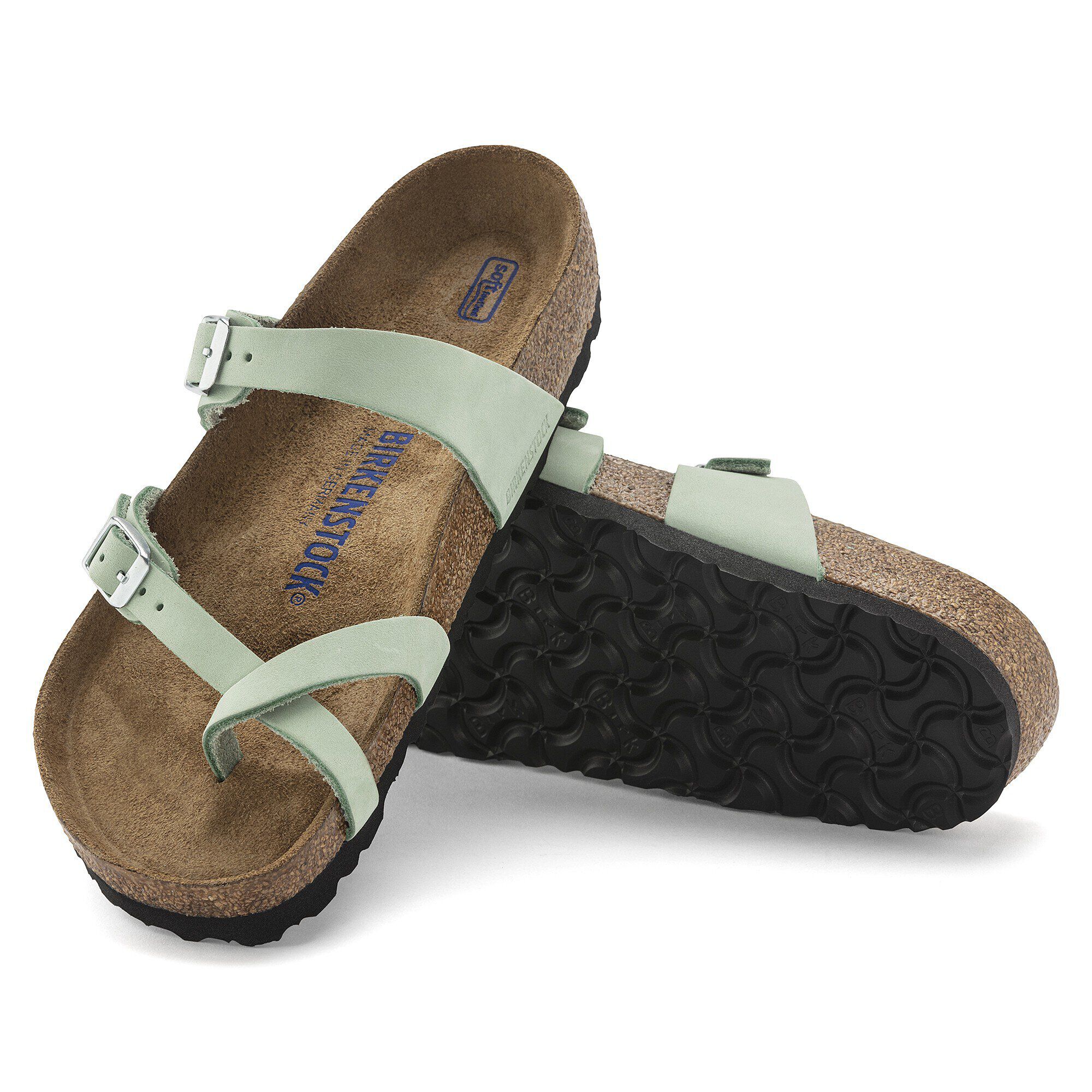 Birkenstock Mayari Soft Footbed Nubuck Leather Matcha Thong Sandals