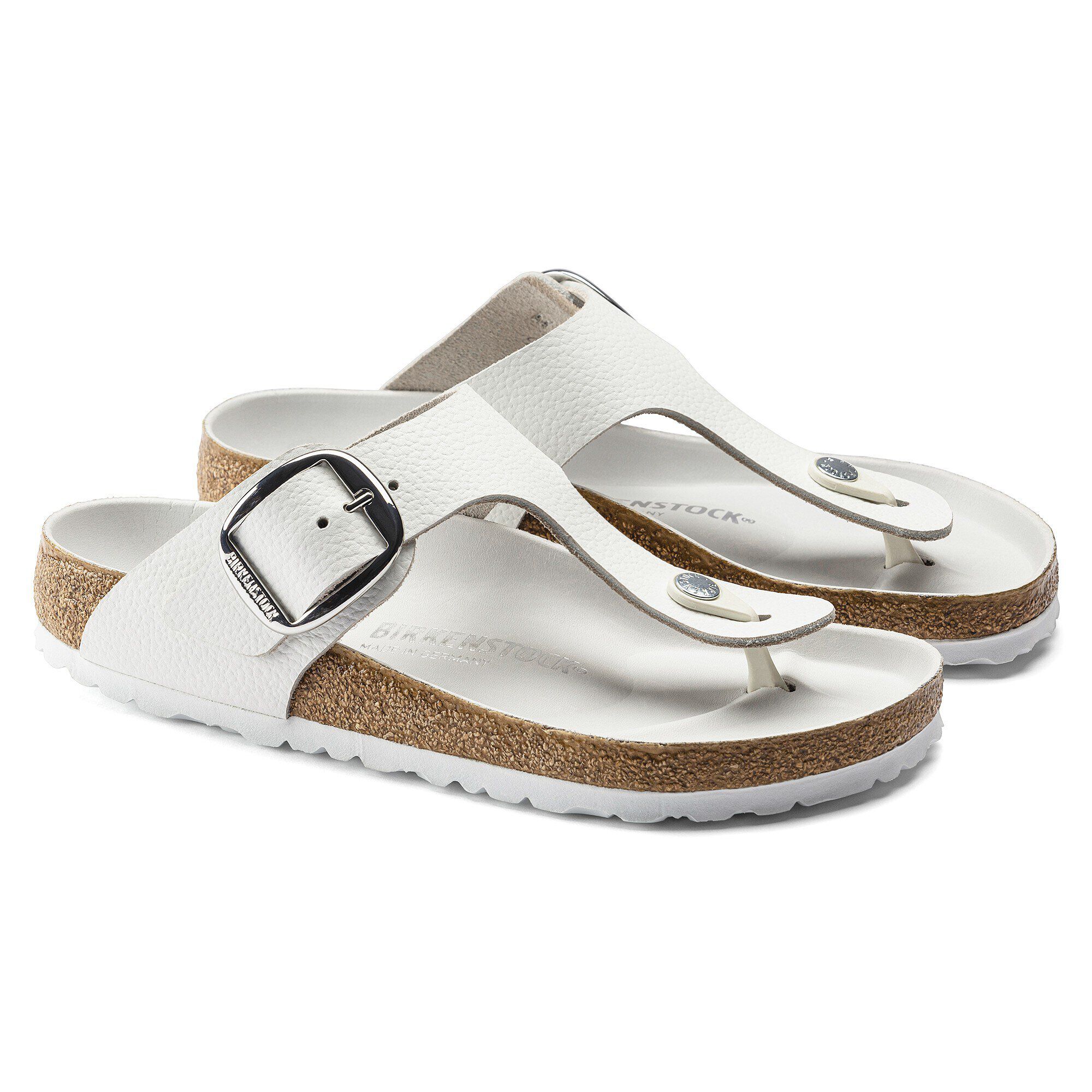 White birkenstocks gold buckle sale