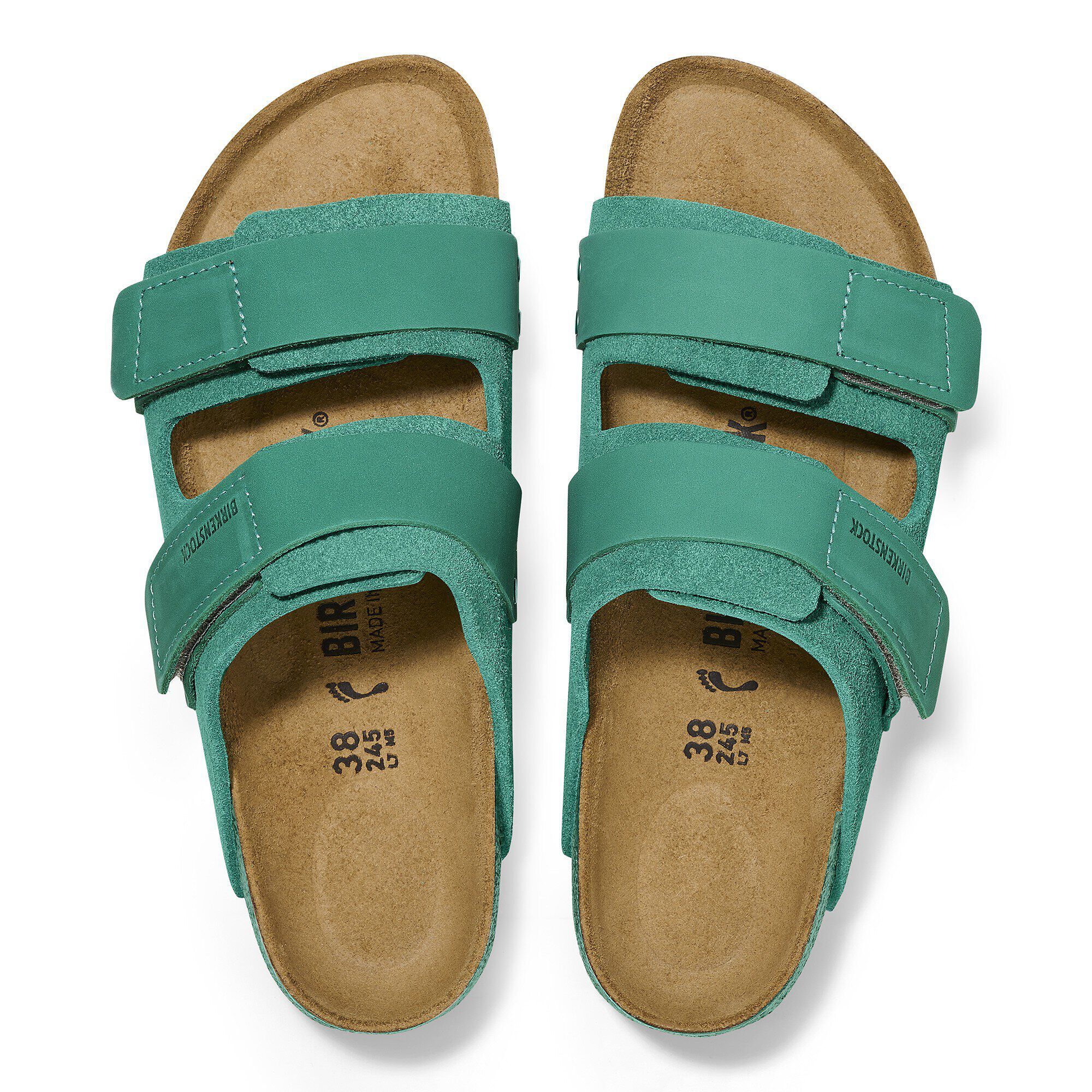 Birkenstock Uji Nubuck Suede Leather Digital Green Two Strap Sandals