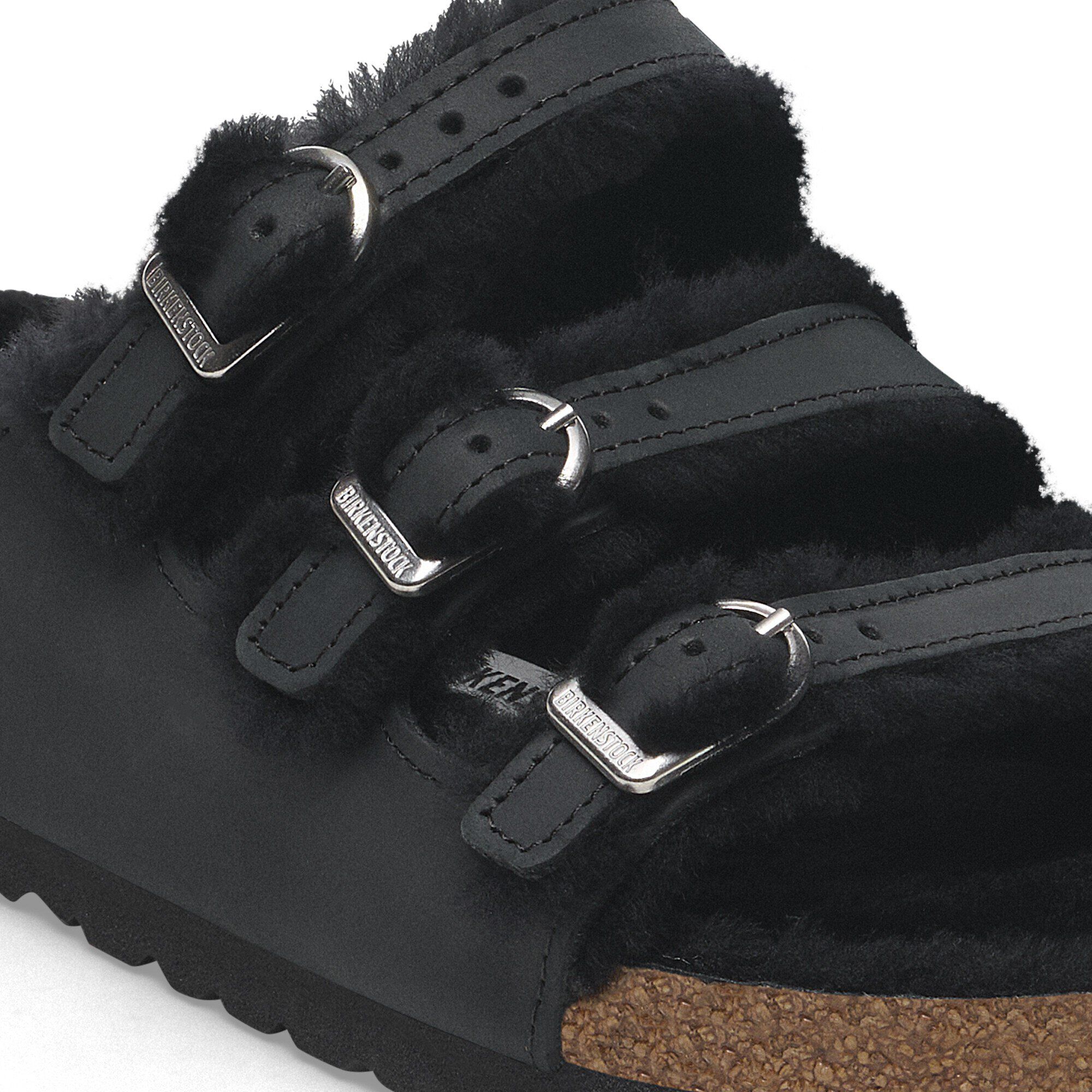 Black shearling birkenstocks sales