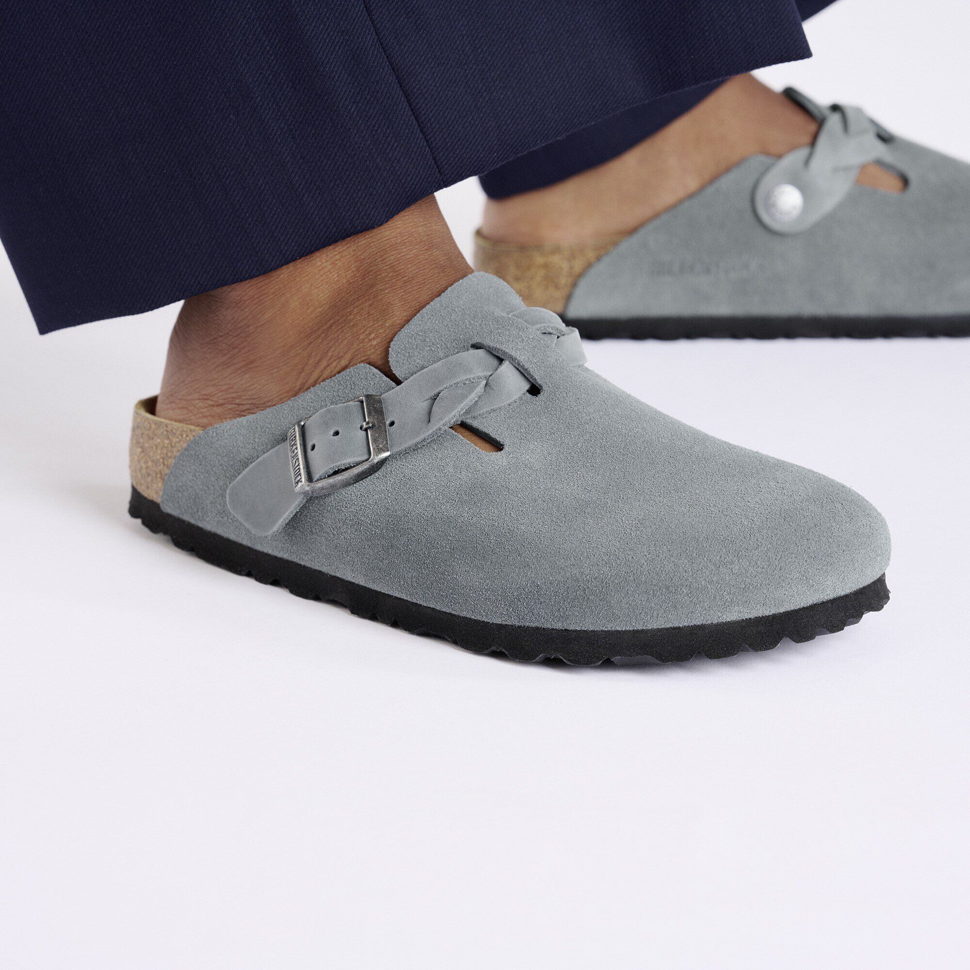 ♠️BIRKENSTOCK Boston グレー スウェード Boston Braided Suede Leather Basalt Gray | BIRKENSTOCK