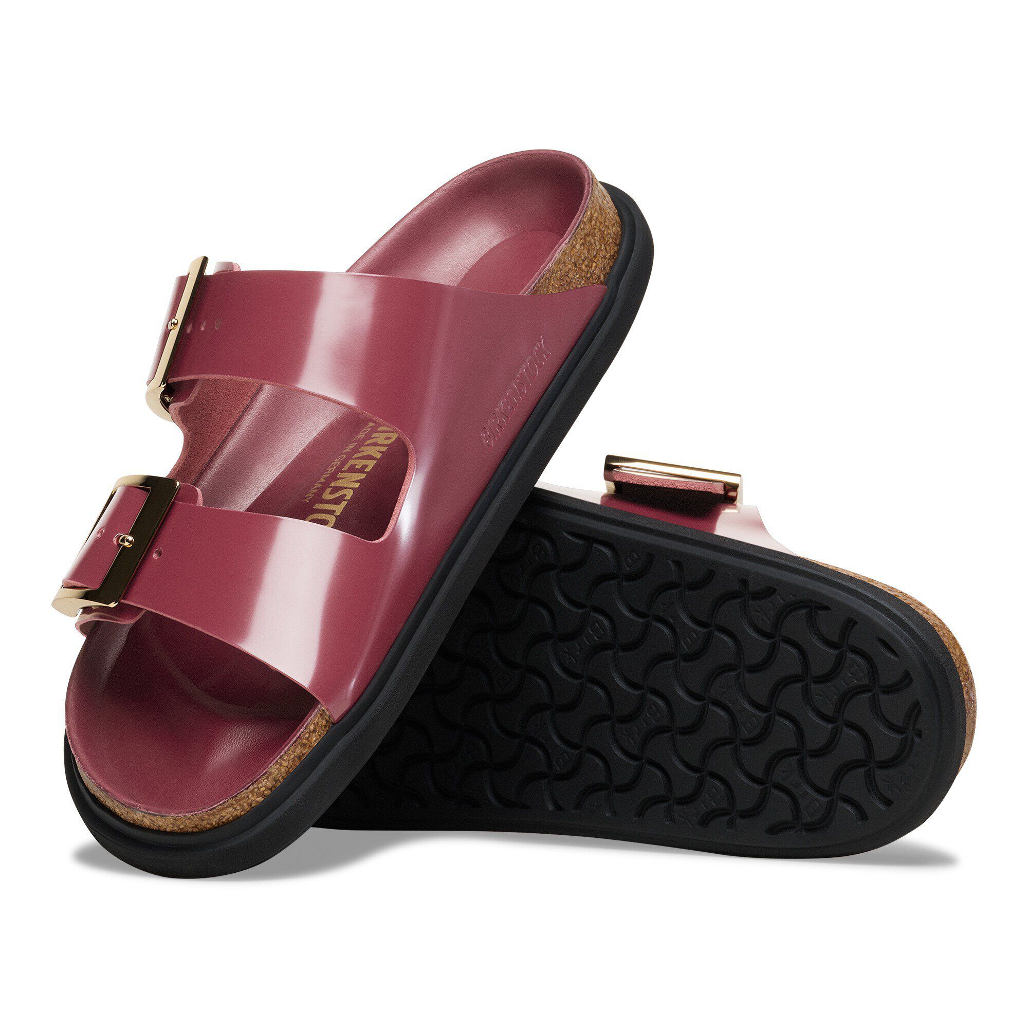 【関税&送料込】Birkenstock Slide Arizona Droplet Buckle Arizona Droplet Buckle Natural Leather Patent High Shine New