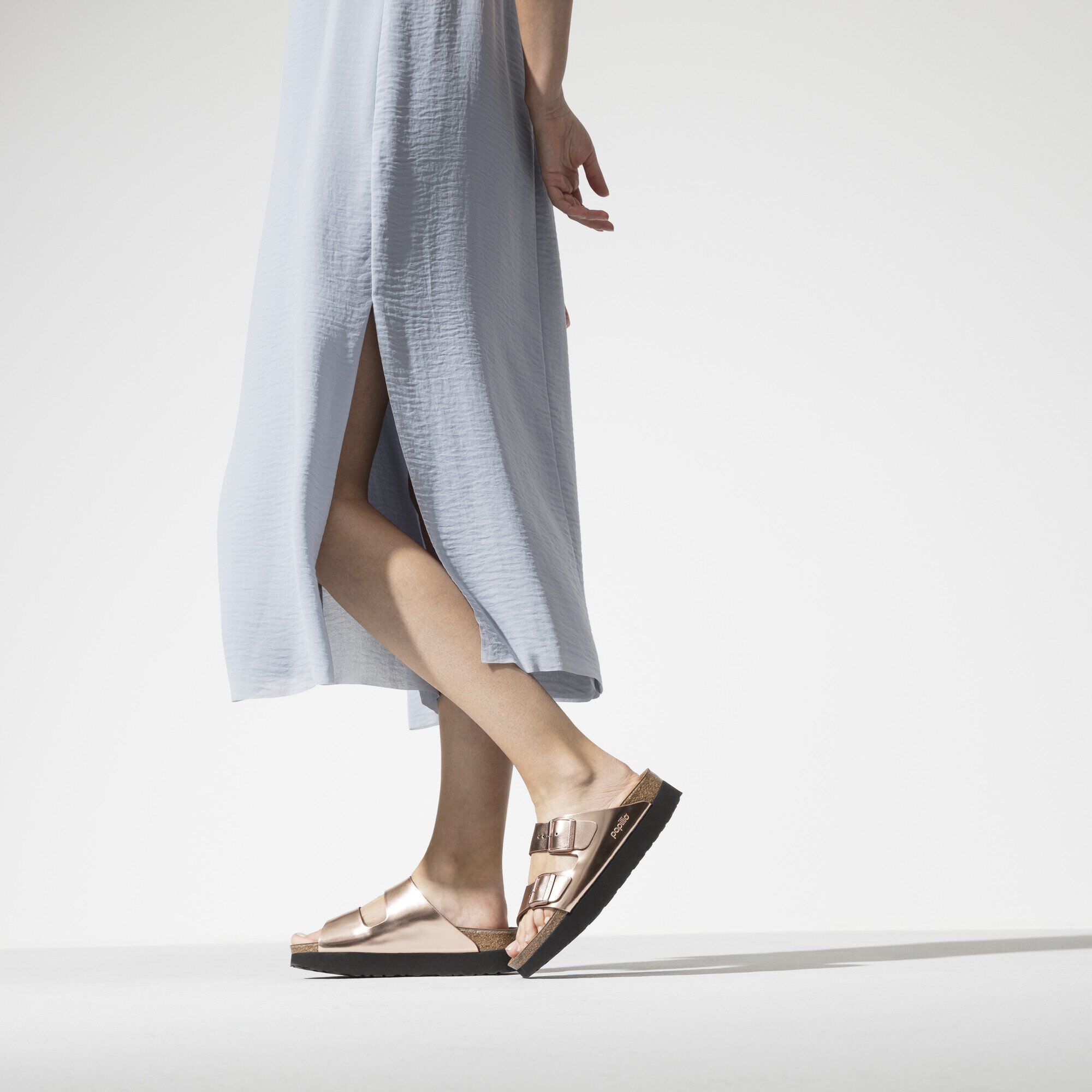 Birkenstock arizona natural leather metallic copper top