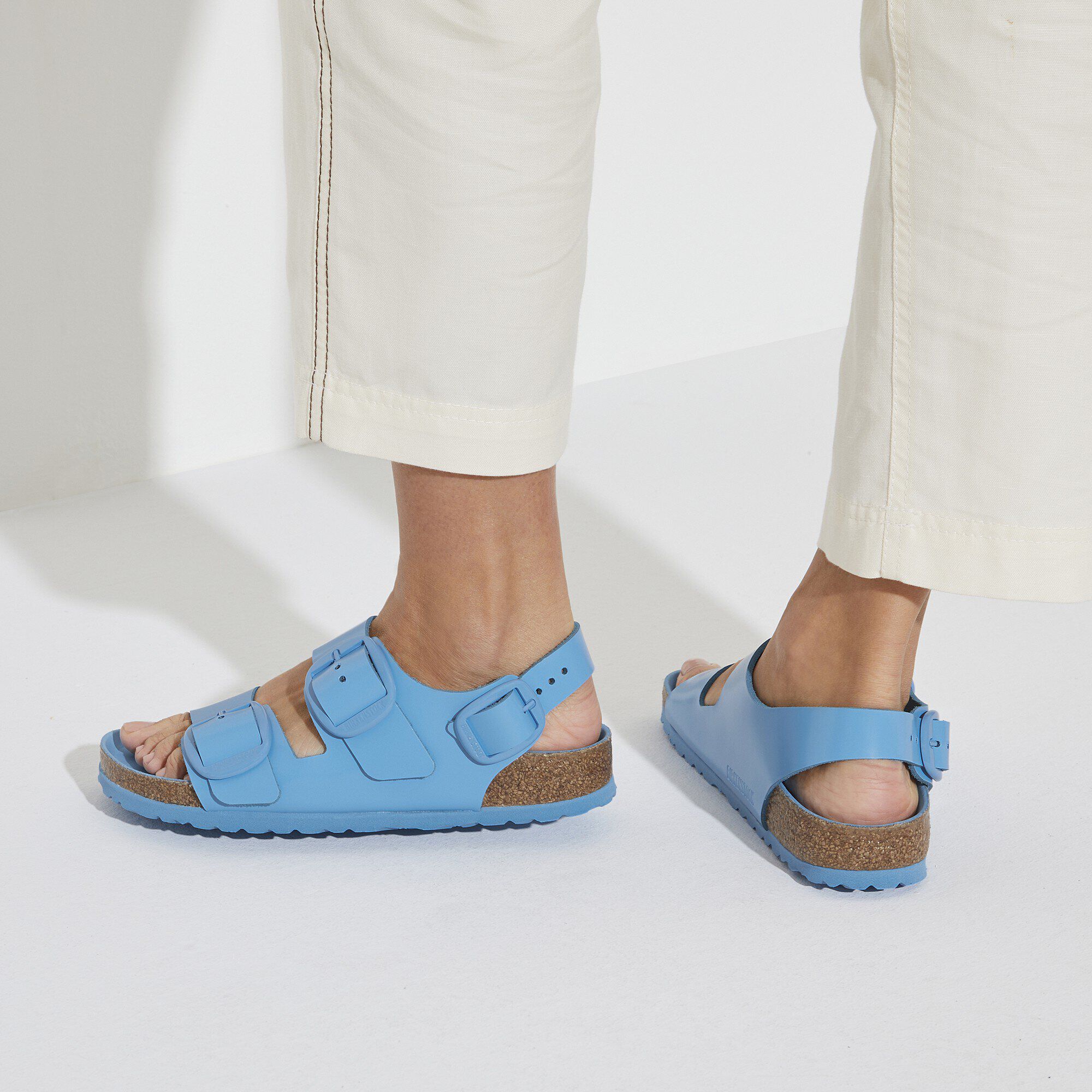 Milano Big Buckle Natural Leather Patent High Shine Sky Blue