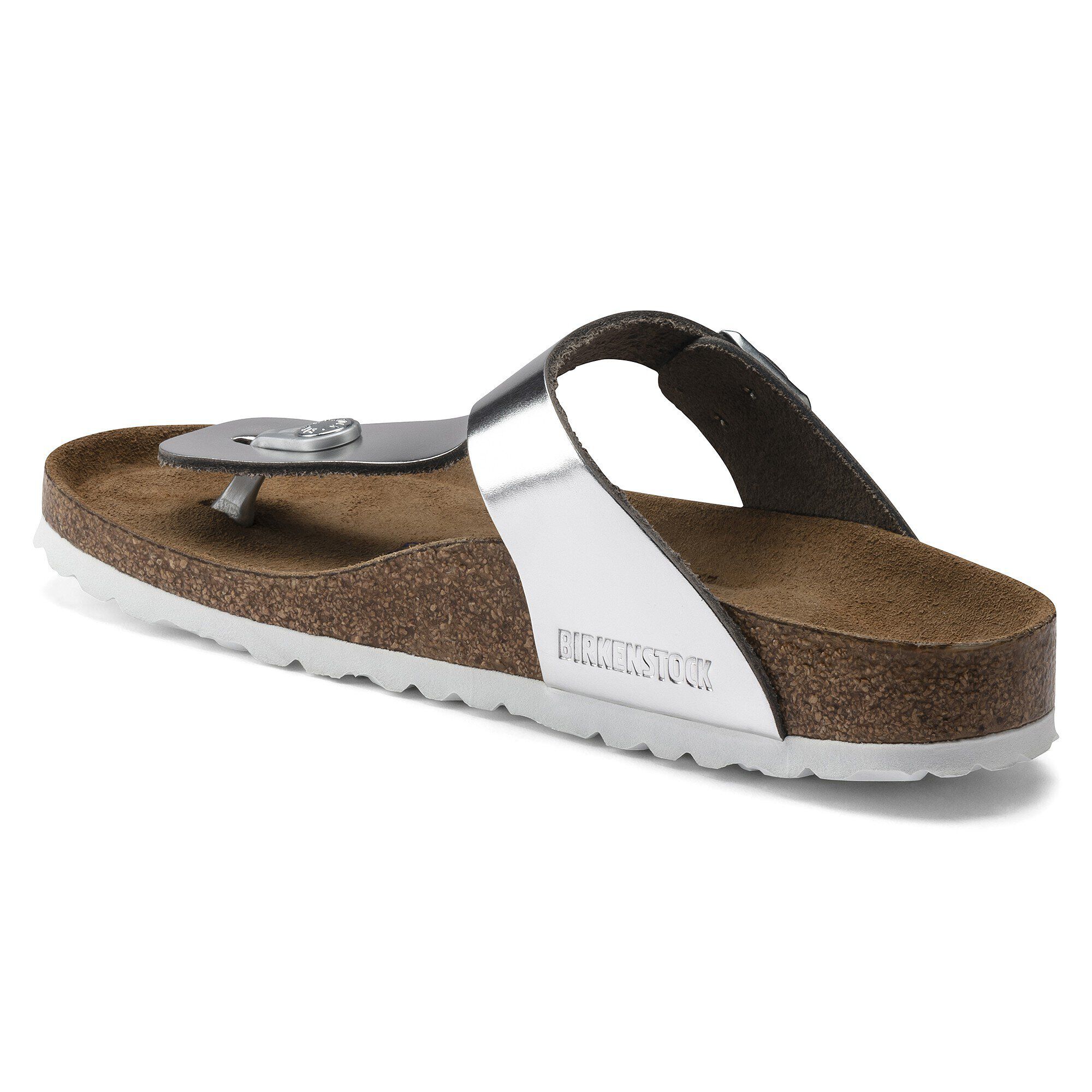 Birkenstock gizeh cheap silver soft footbed