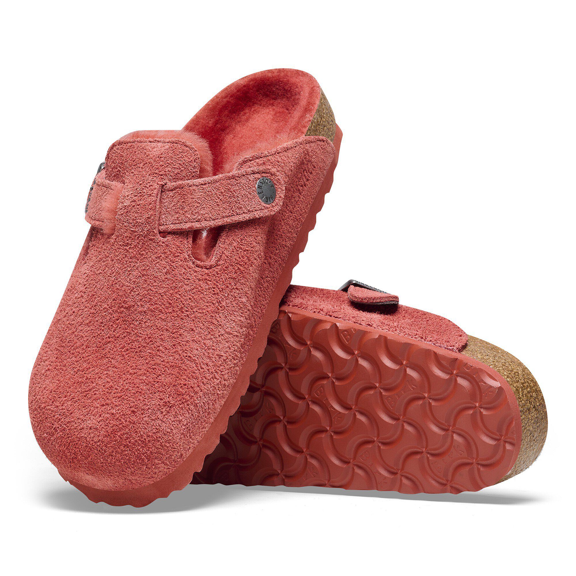 Boston Shearling Suede Leather Sienna Red BIRKENSTOCK