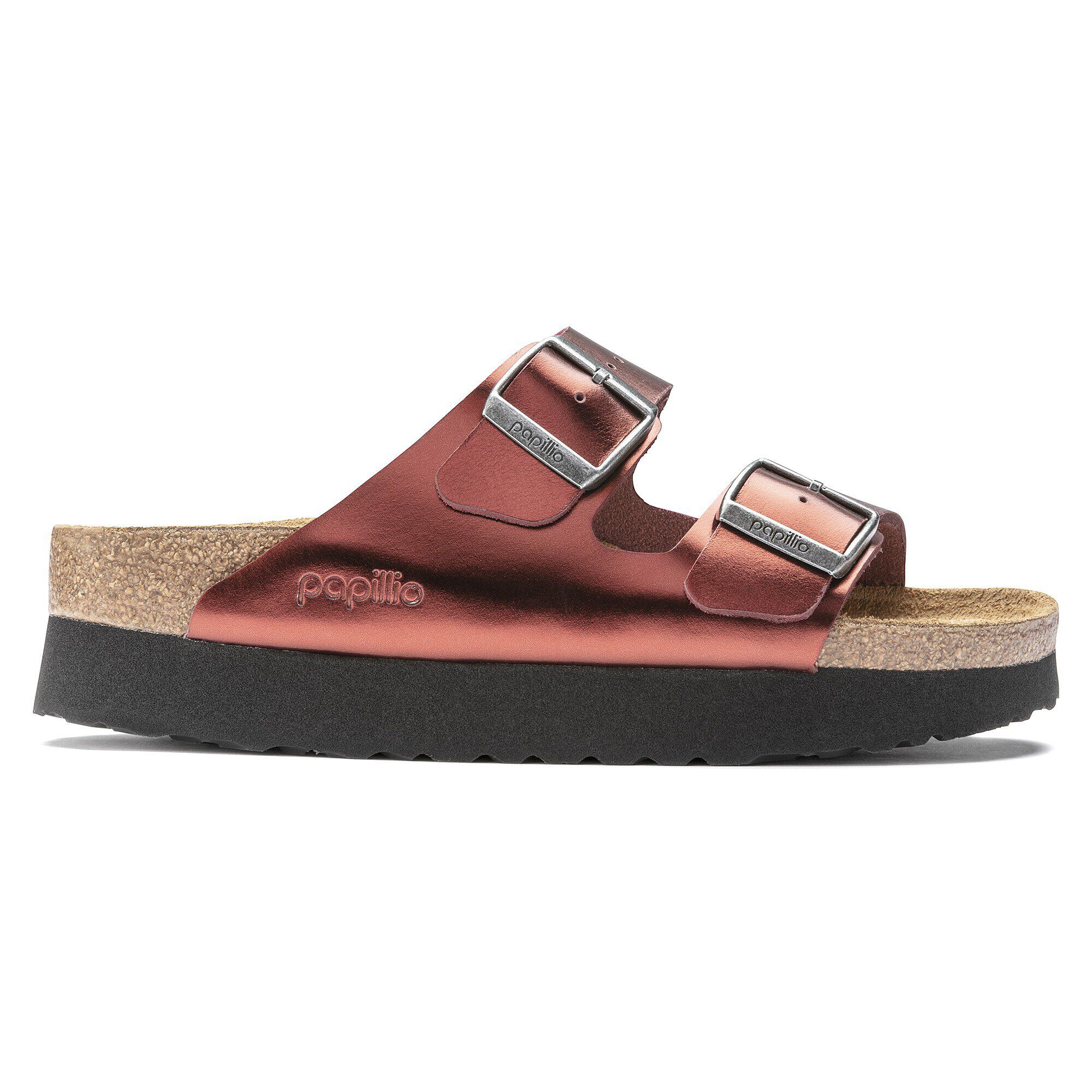 Birkenstock arizona cheap platform metallic copper