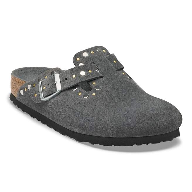 Slapi Boston Rivet Boston Rivets Suede Leather in Color Charcoal Tonal FB | BIRKENSTOCK UK