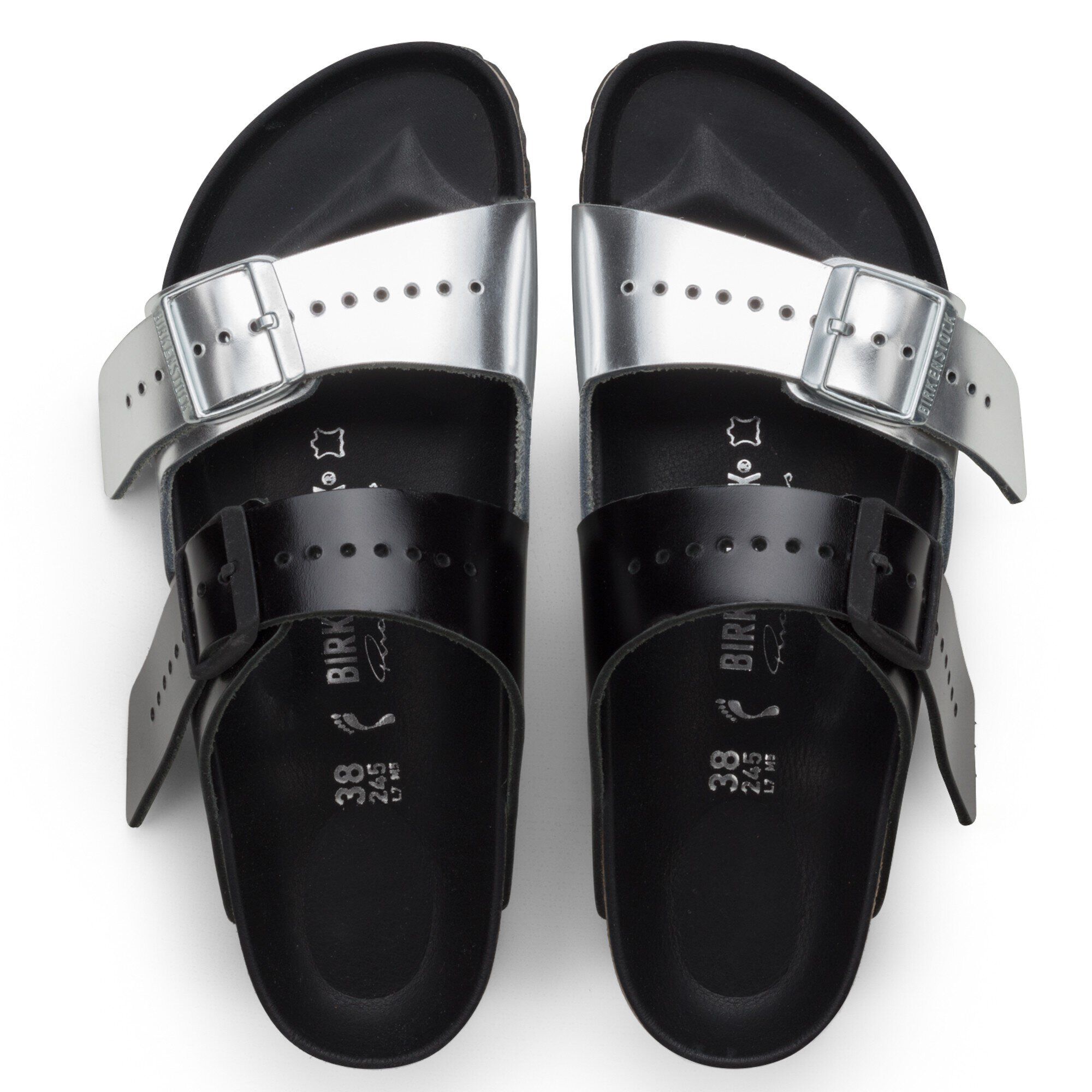 靴 Rick Owens X Birkenstock Arizona Sandals Rick Owens Arizona Leather Creased Metallic Silver | BIRKENSTOCK