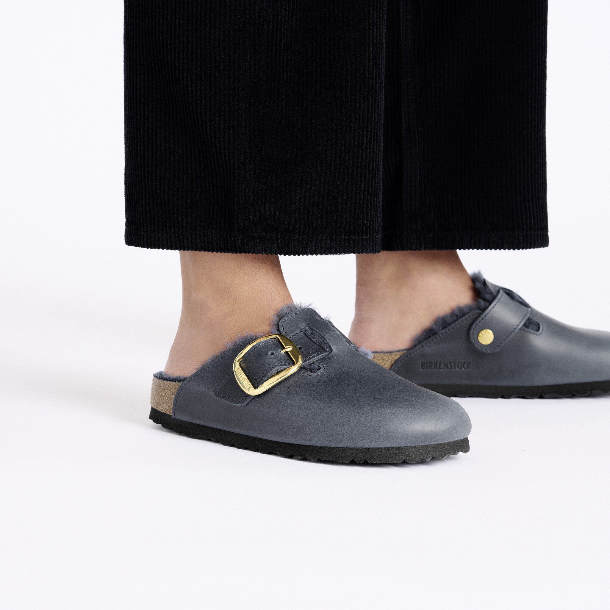 Boston Big Buckle Shearling Cuero engrasado