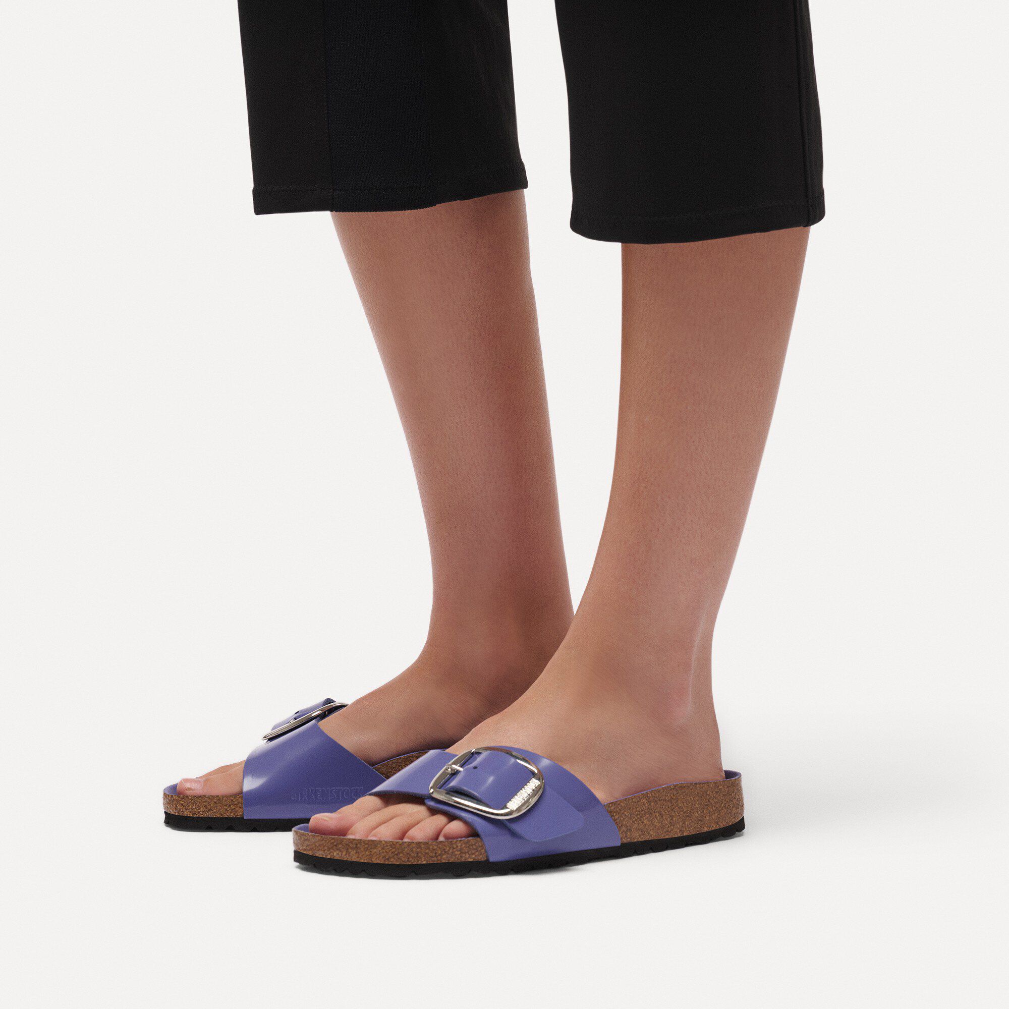 Madrid Big Buckle Natural Leather Patent with a female model