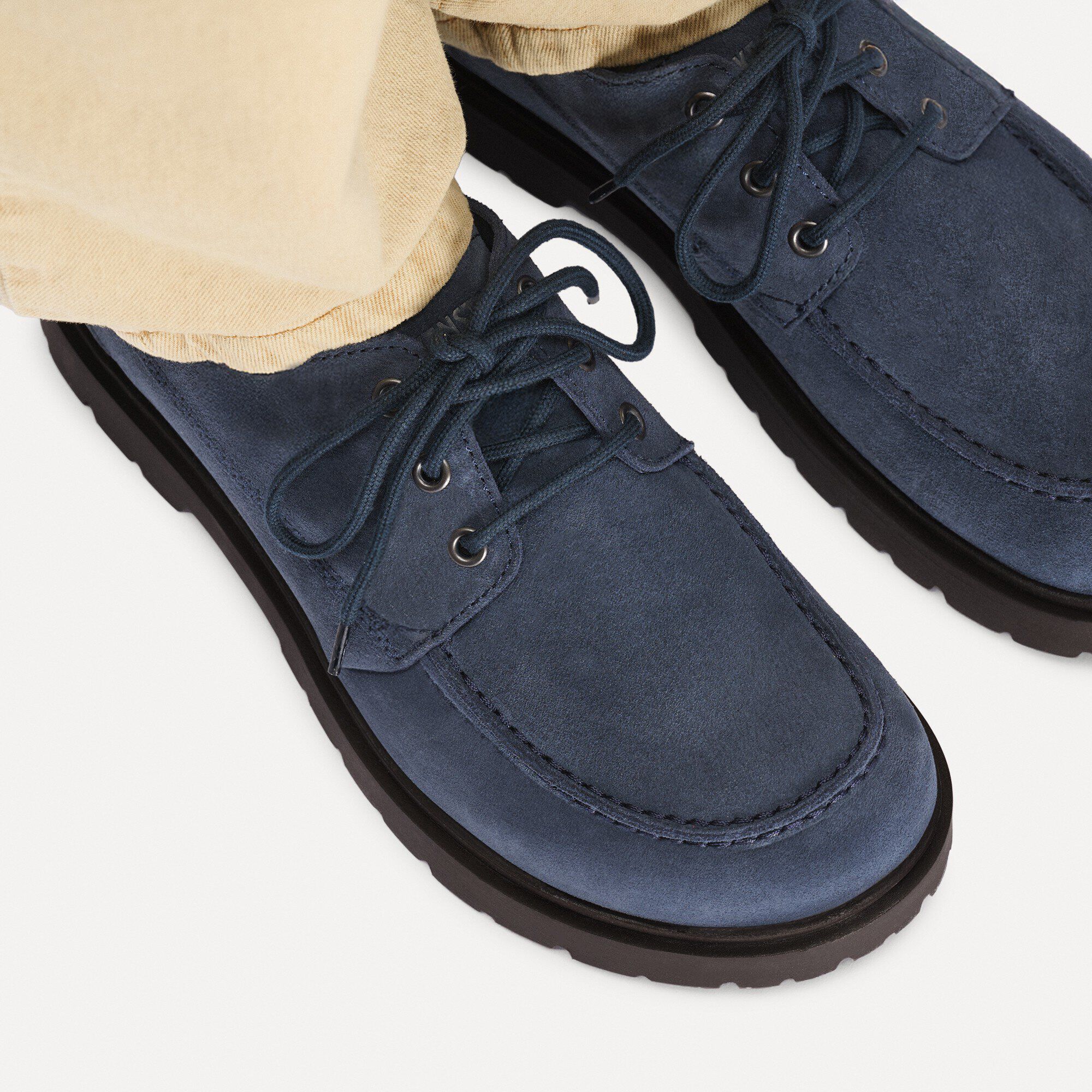 Highwood Moc Lace Low Suede Leather Close-up with a male model