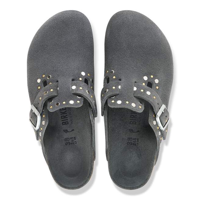 Slapi Boston Rivet Boston Rivets Suede Leather in Color Charcoal Tonal FB | BIRKENSTOCK UK