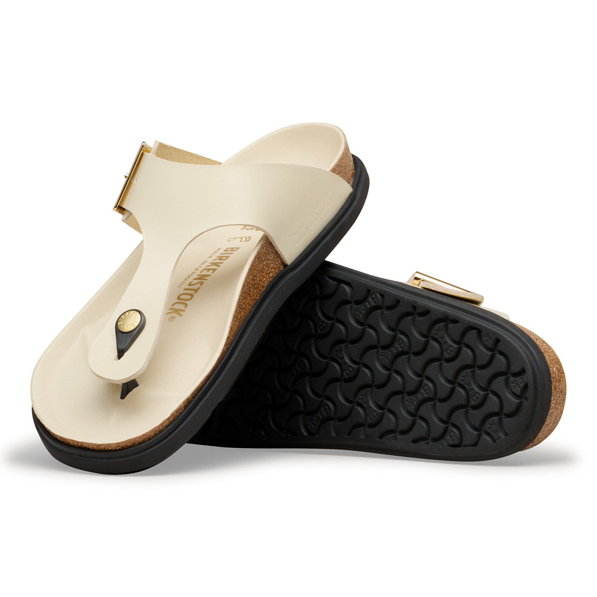 Gizeh Droplet Buckle Natuurleer lak with outer sole details