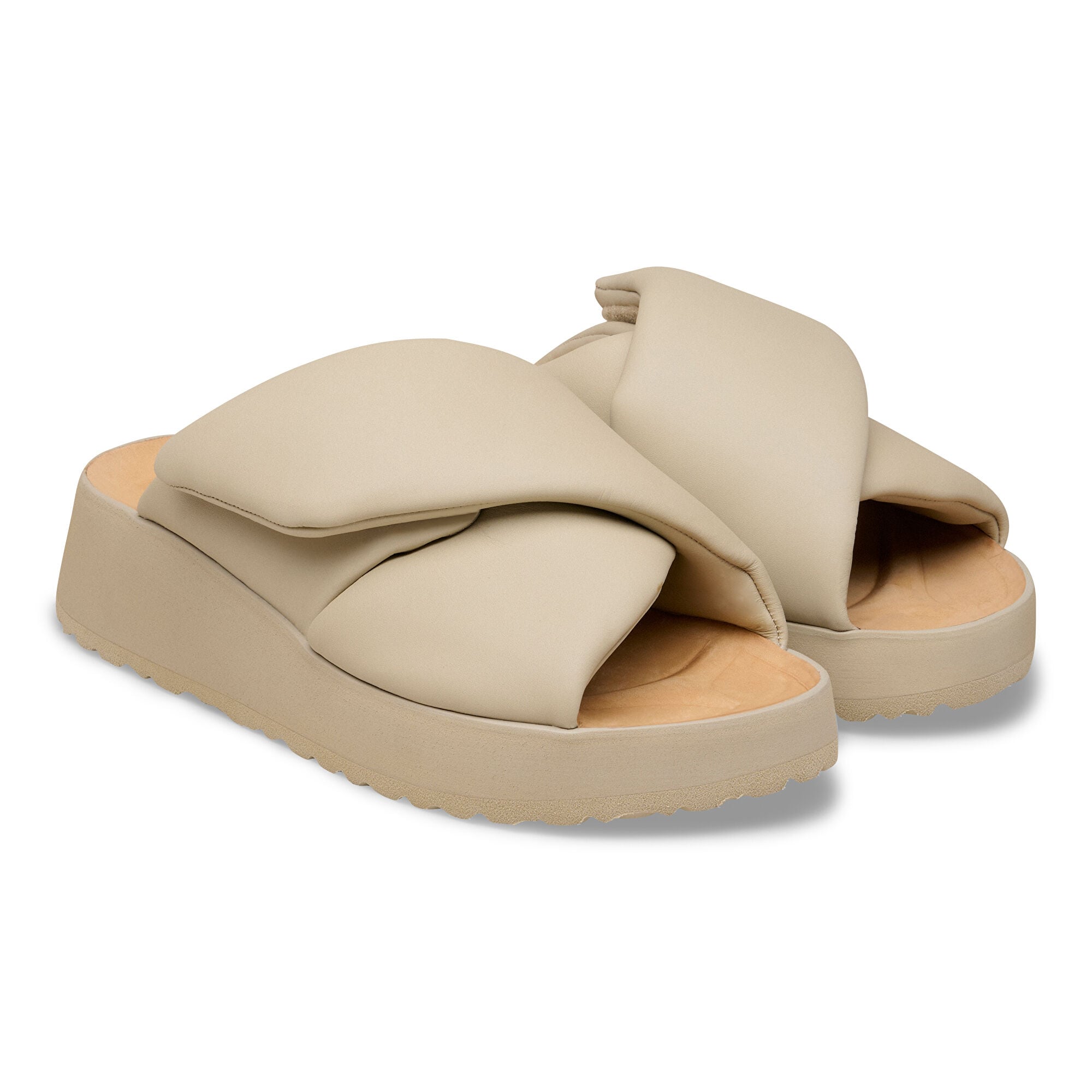 Theda Cross Strap Natural Leather - shown as a pair