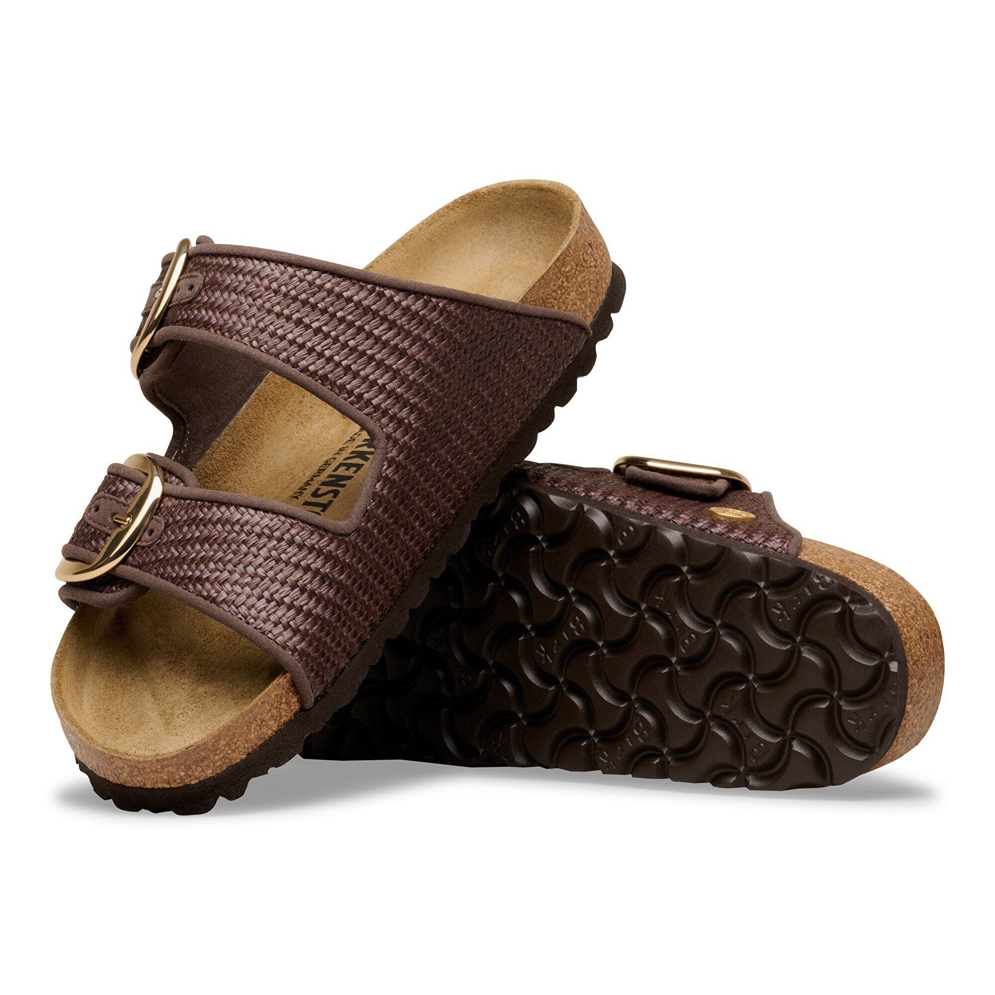 Arizona Big Buckle Raffia Textile with outer sole details