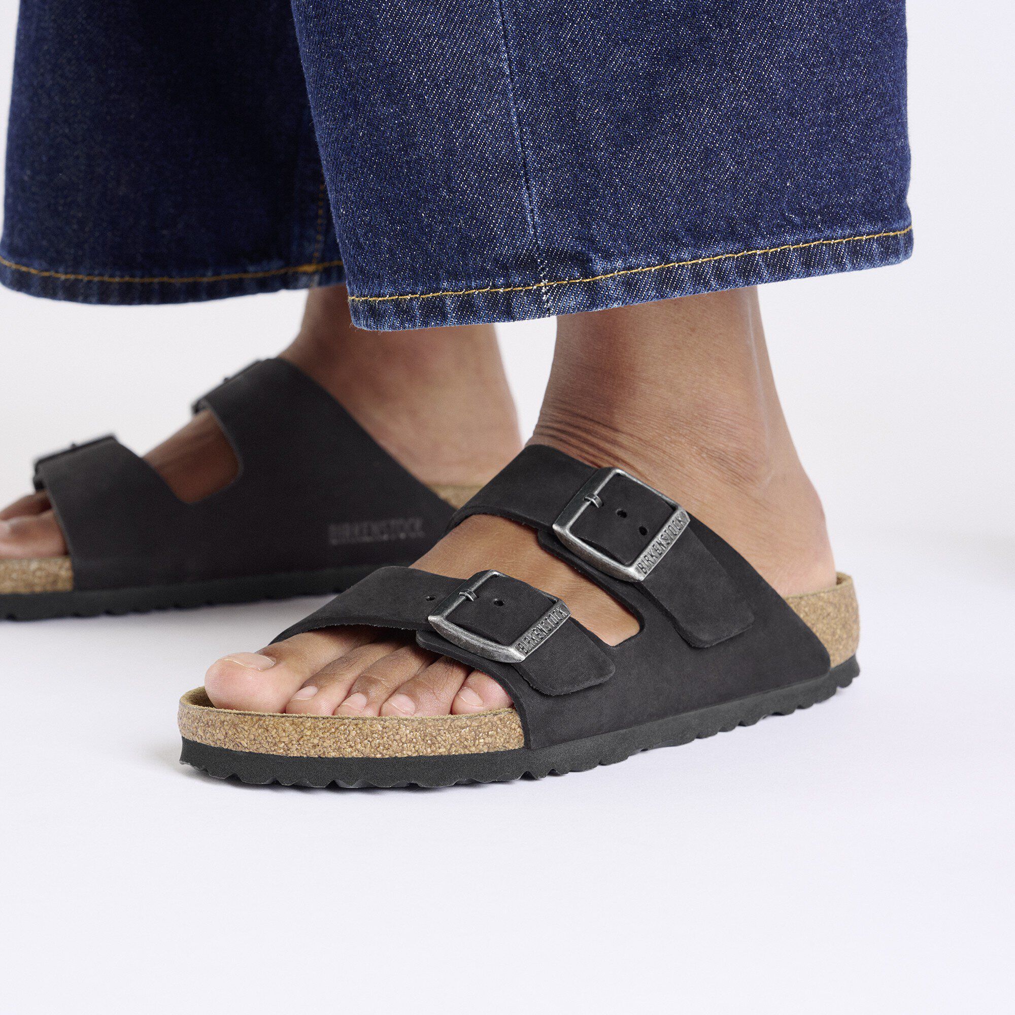 Arizona Soft Footbed Nubuk Leather Close-up with a female model