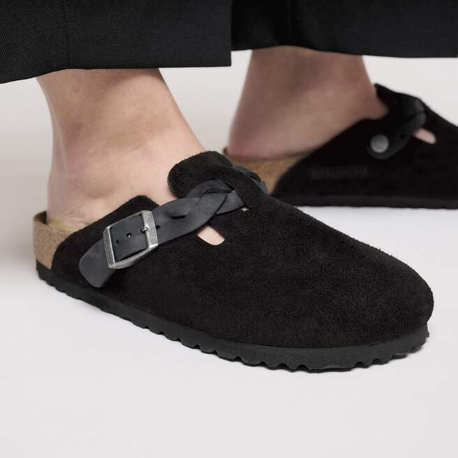 Sw 656 Boston Braided Suede Leather in Color Black | BIRKENSTOCK UK