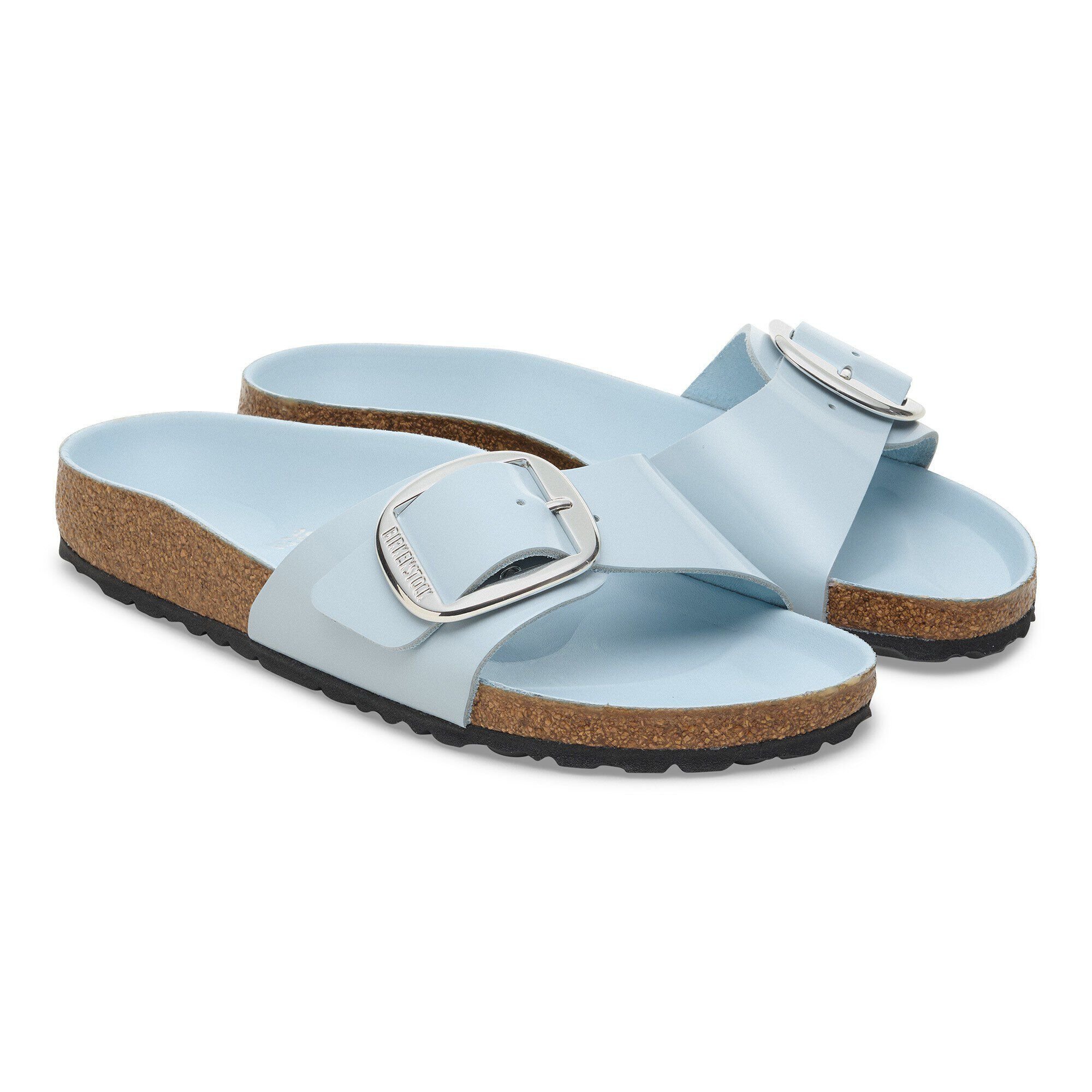 Madrid Big Buckle Natural Leather Patent in Baby Blue High