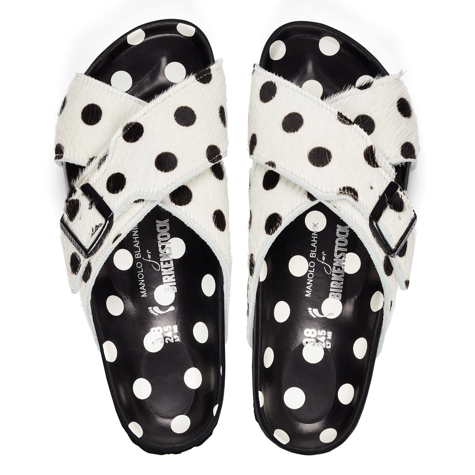 MANOLO BLAHNIK BIRKENSTOCK ドット柄サンダル 35 Rodra Manolo Blahnik Cowhide in Polka Dots White Black