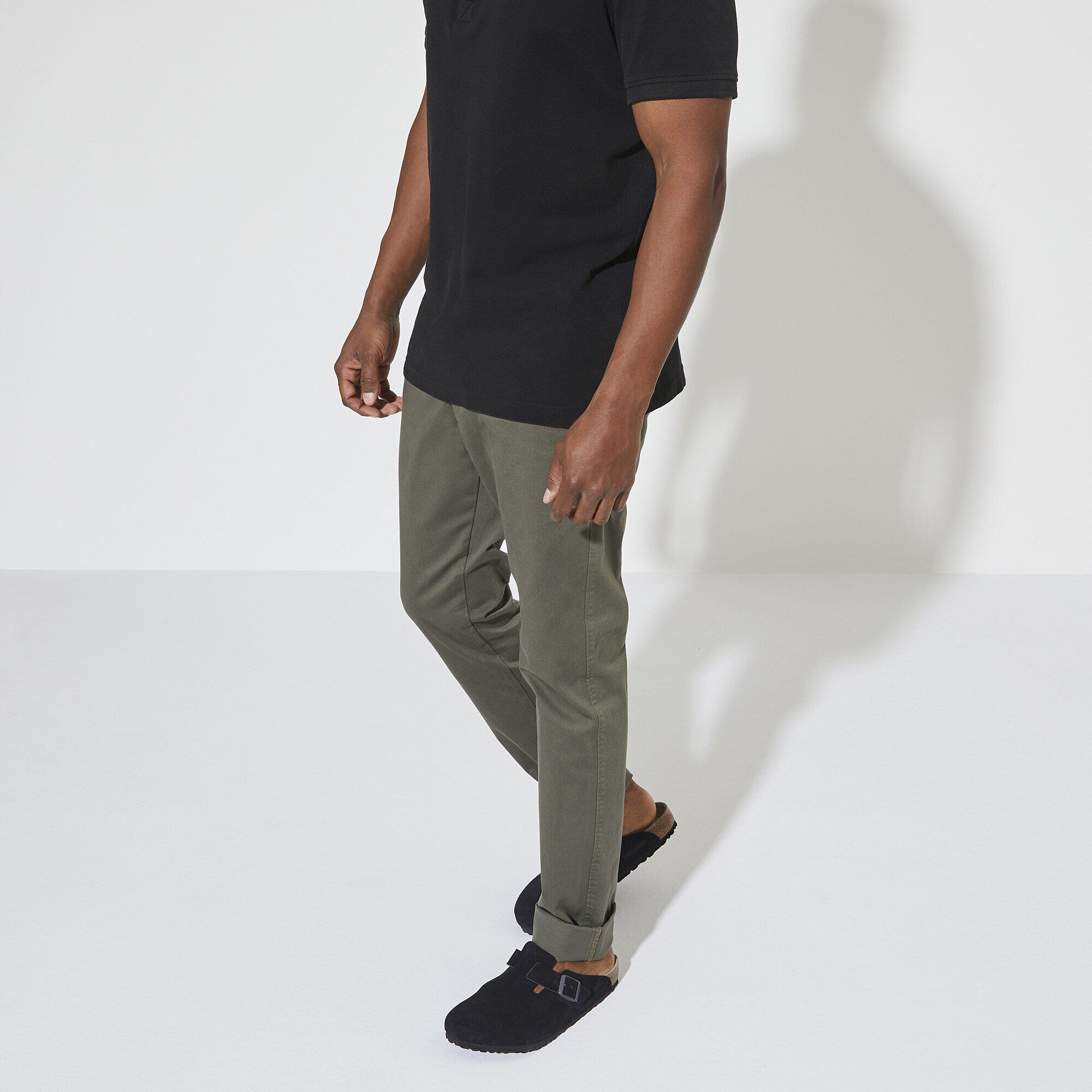 Boston Soft Footbed Suede Leather Close-up with a male model