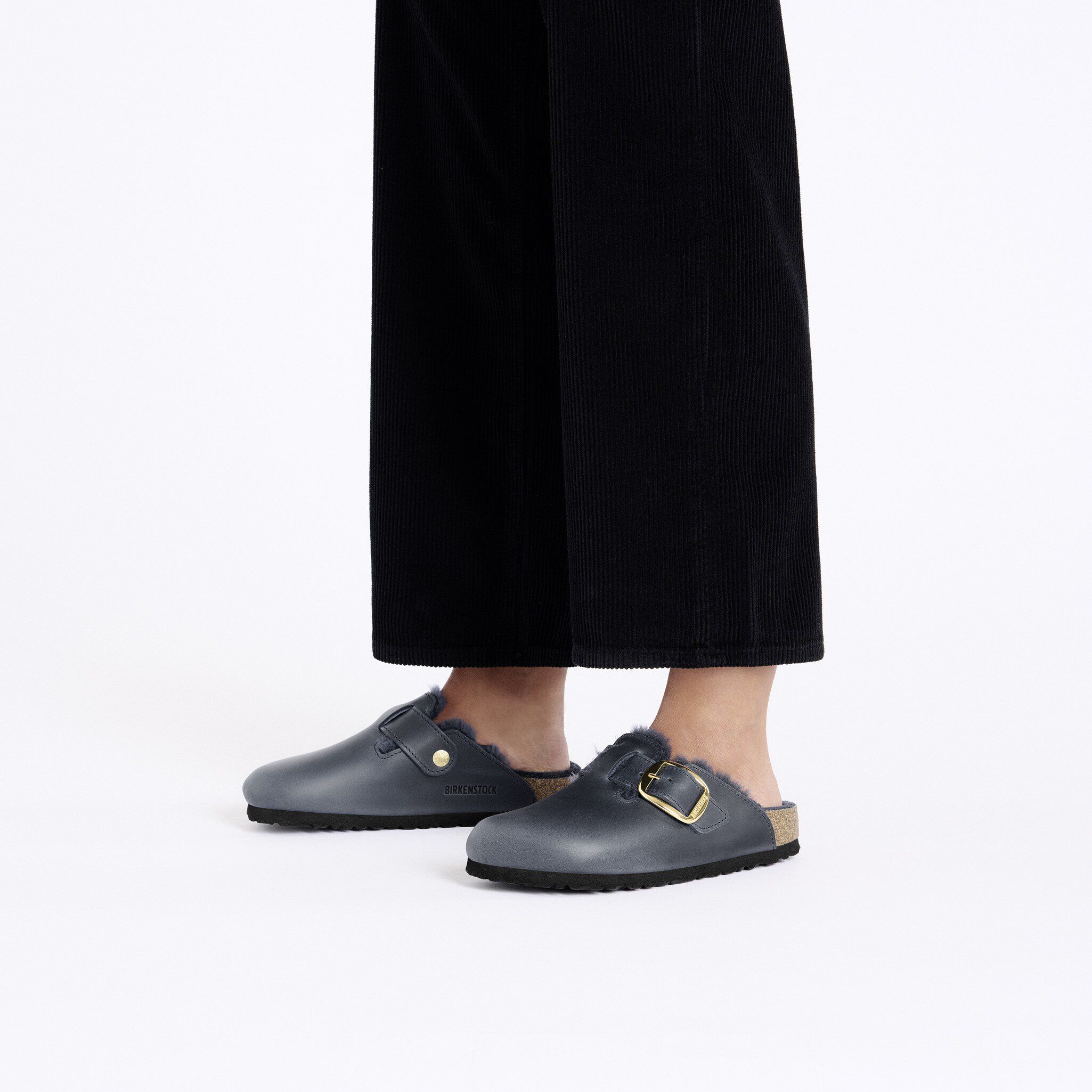 Boston Big Buckle Shearling Cuero engrasado