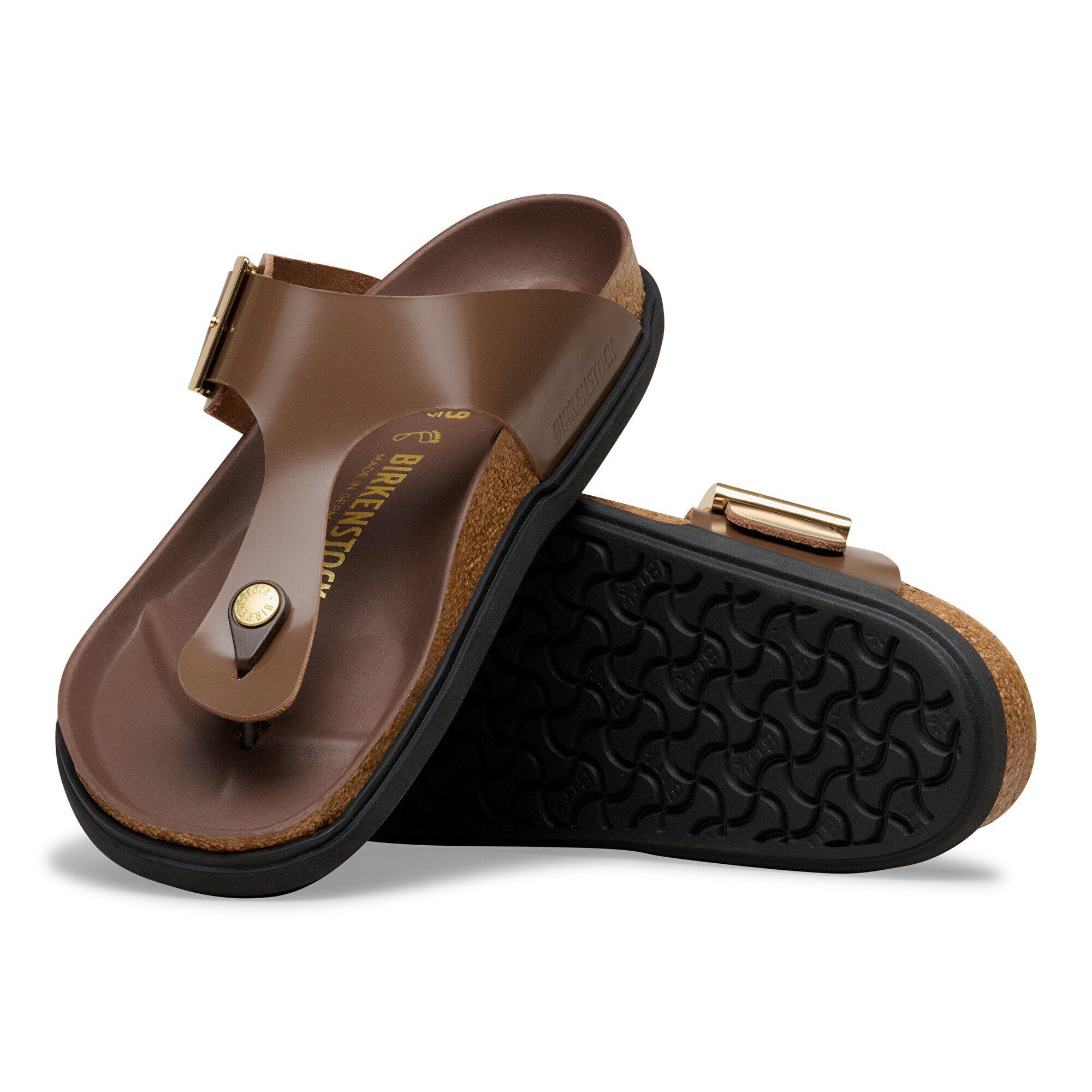 Gizeh Droplet Buckle Envernizado Couro Natural with outer sole details