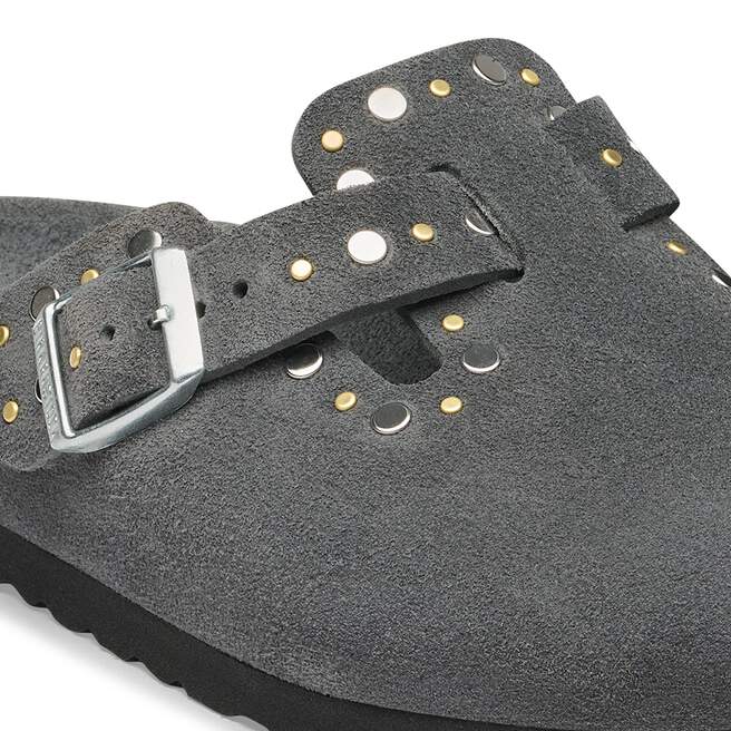 Slapi Boston Rivet Boston Rivets Suede Leather in Color Charcoal Tonal FB | BIRKENSTOCK UK