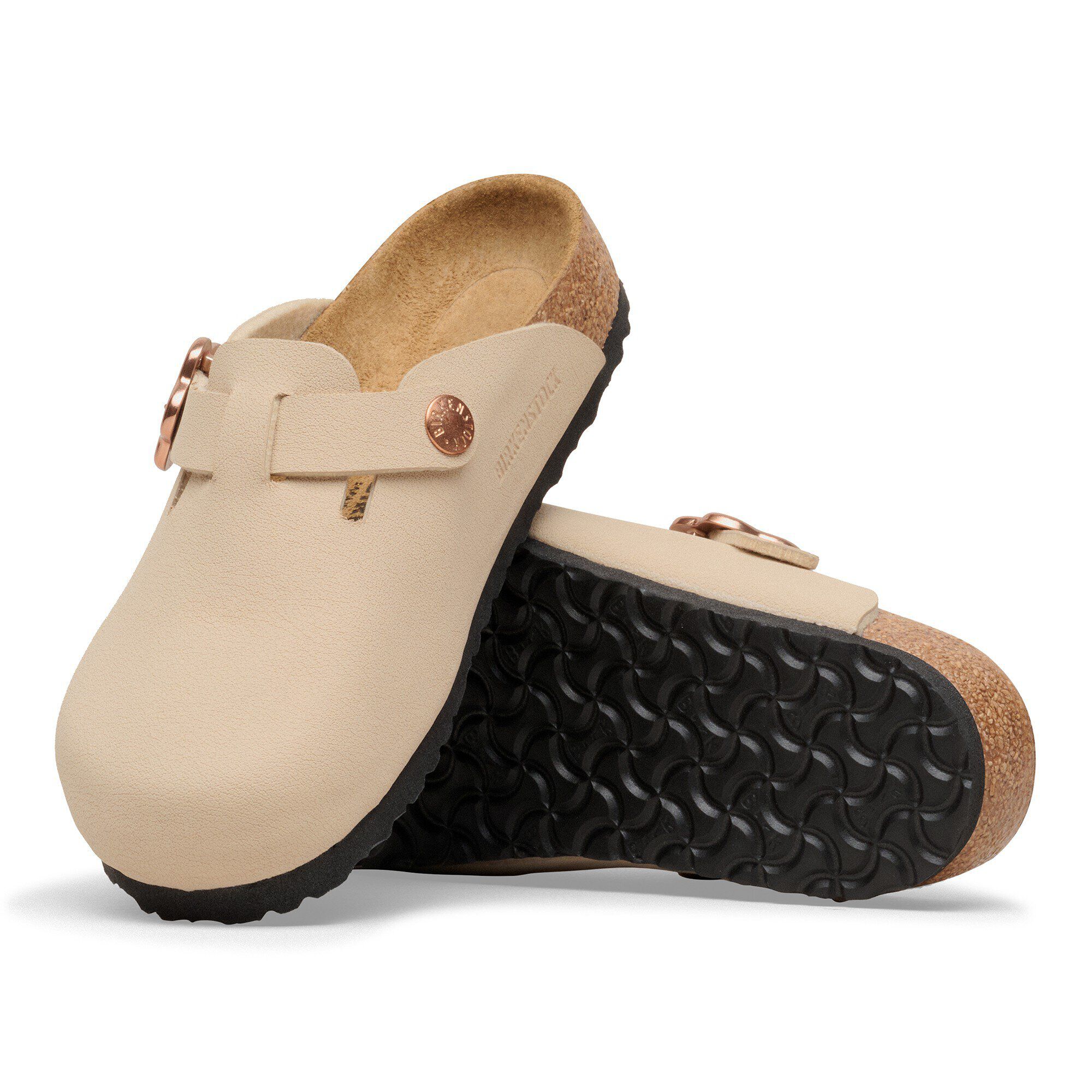 Boston Flower Buckle Kids Birko-Flor Nubuk with outer sole details