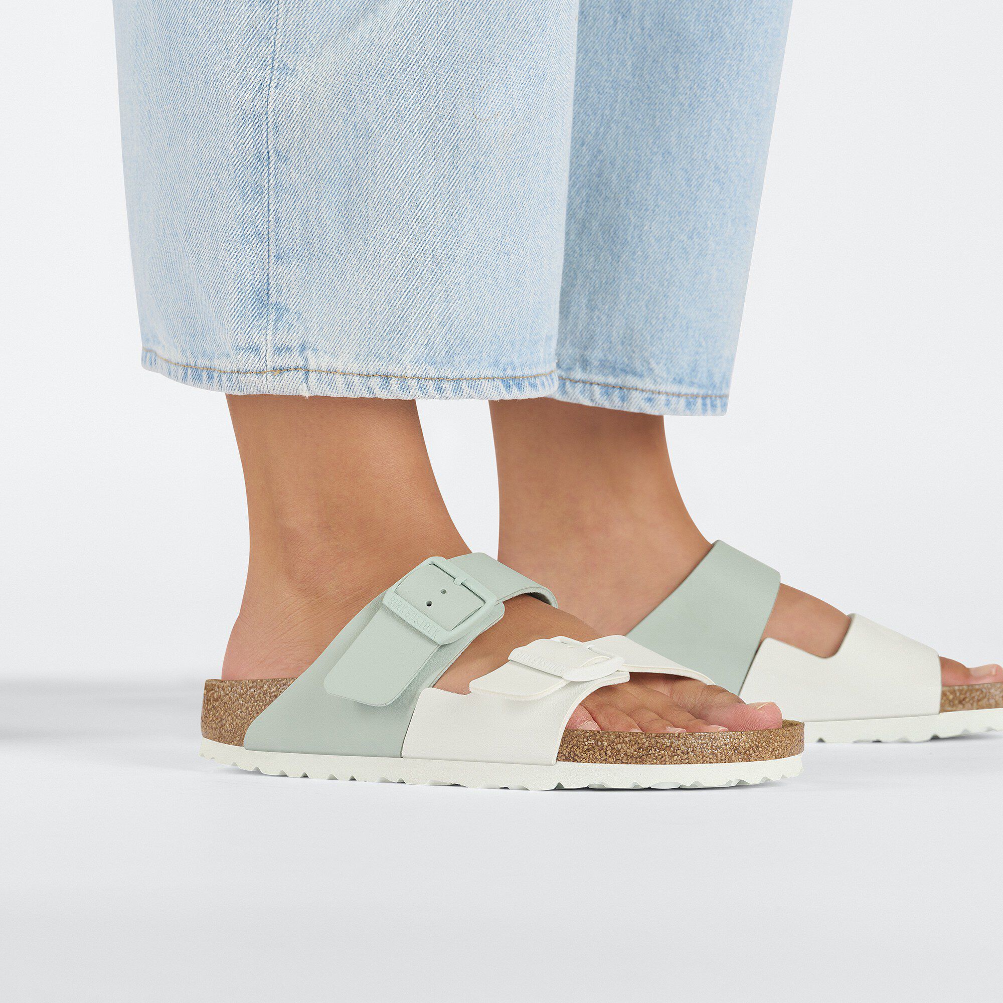 Arizona Split Birko-Flor in Color White/Surf Green | BIRKENSTOCK