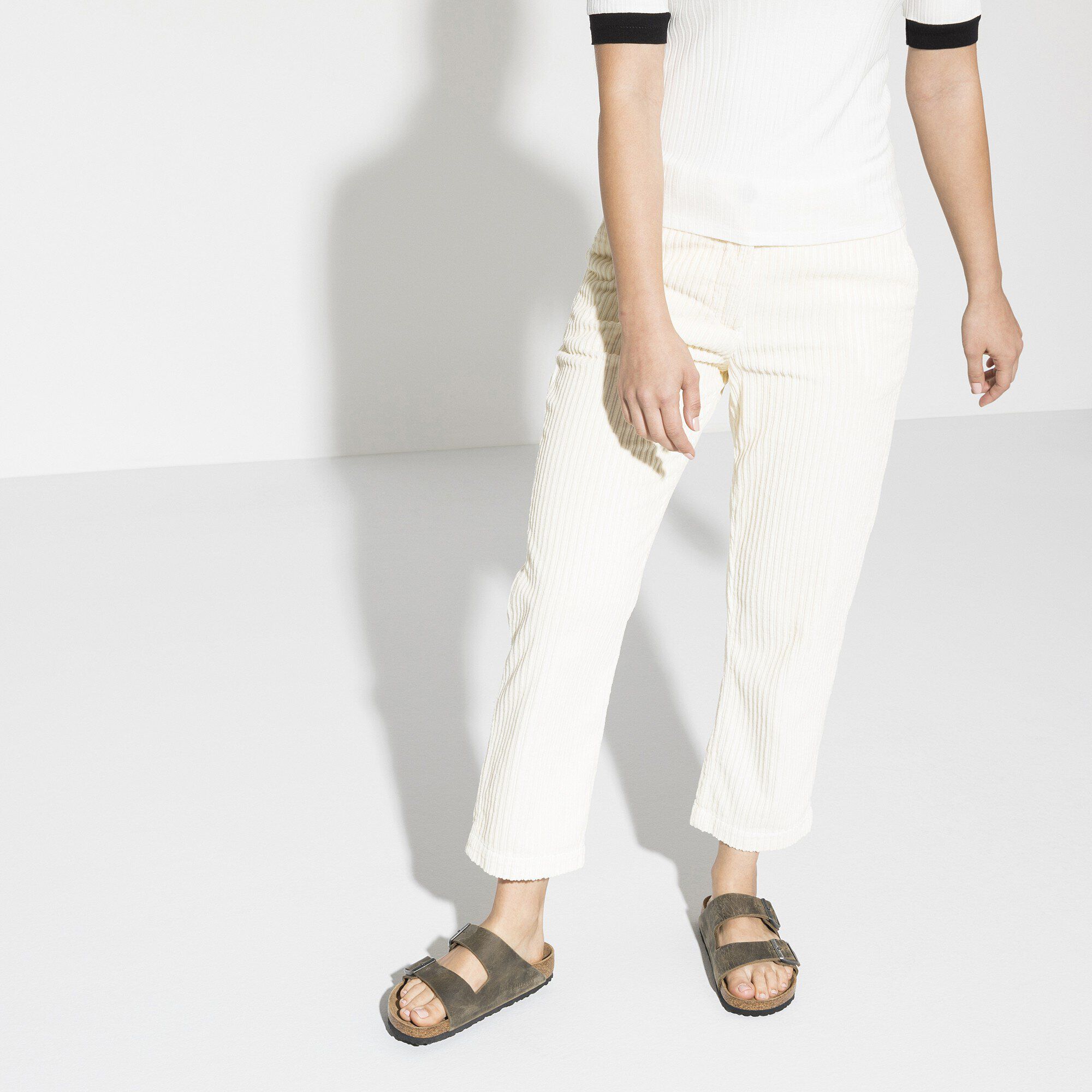 Arizona Soft Footbed Natural Leather Oiled with a female model