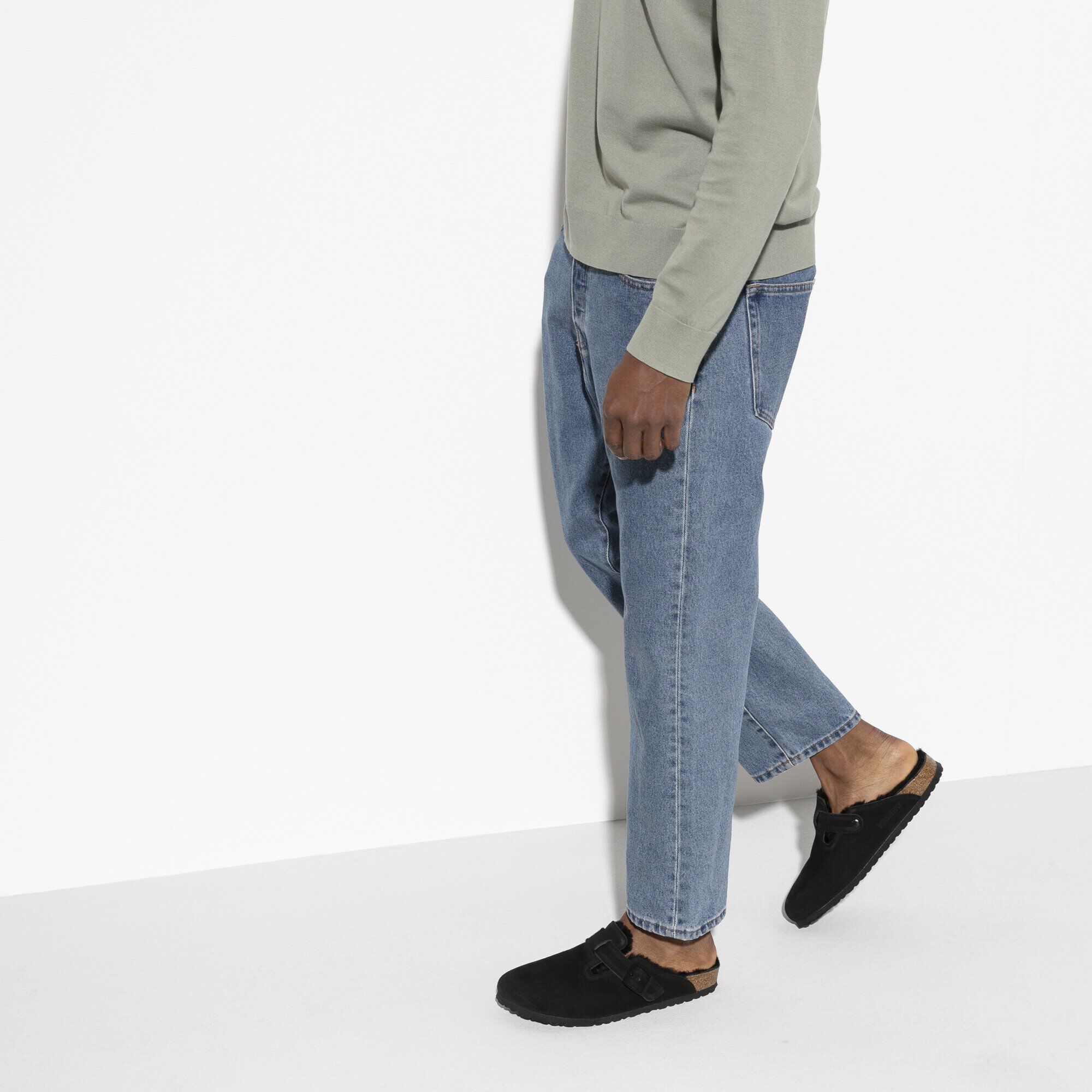 Boston Shearling Suede Leather Close-up with a male model