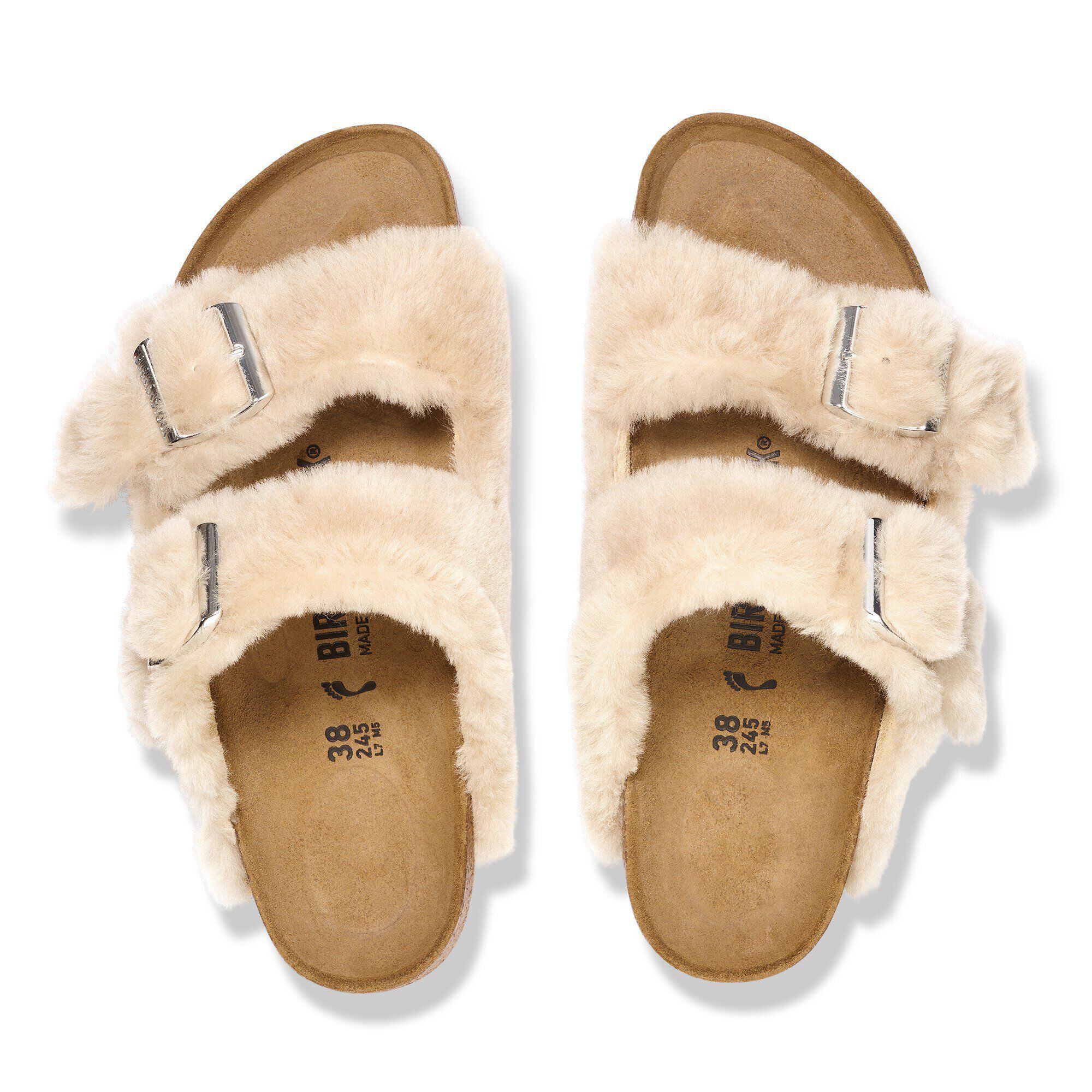BIRKENSTOCK アイボリー ファー サンダル 39 アリゾナ Arizona Shearling Rivet Logo OS / アリゾナ シアリング リベット