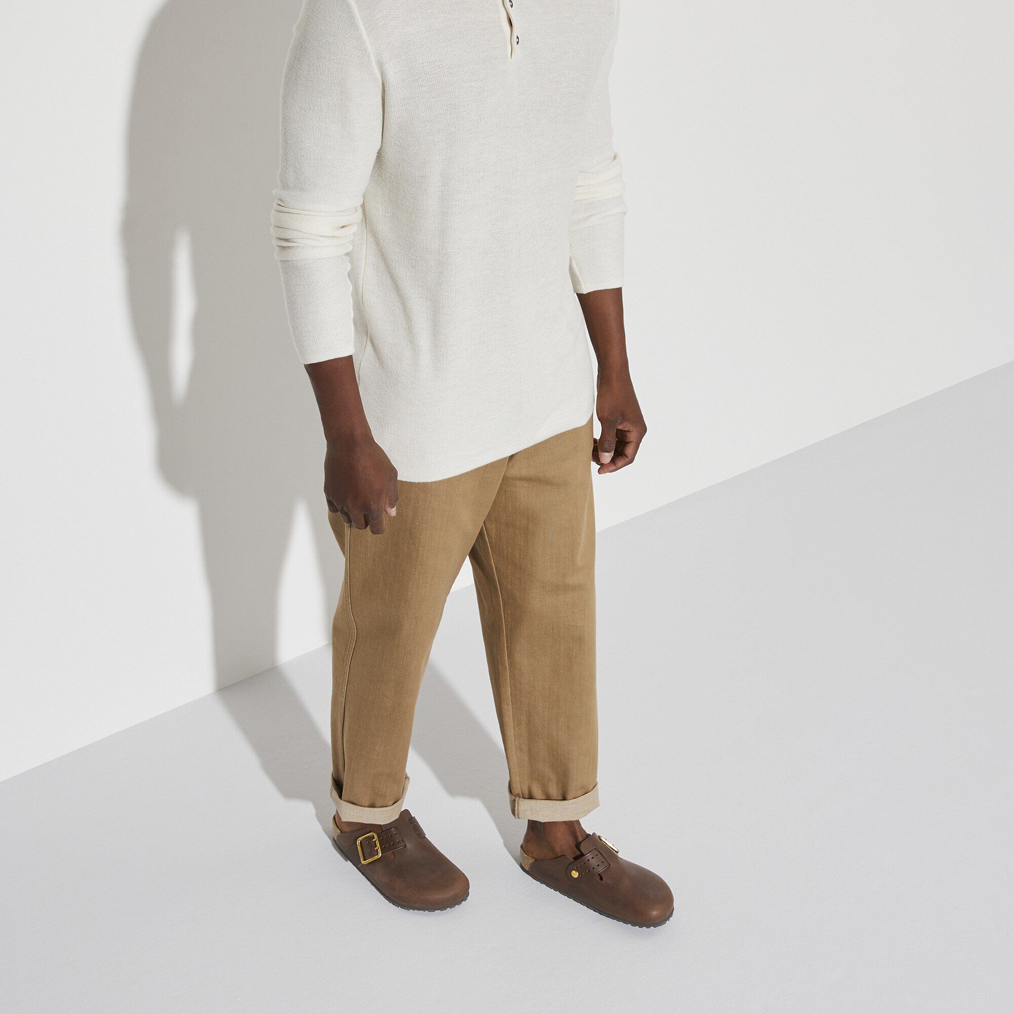 Boston Bold Natural Leather Close-up with a male model