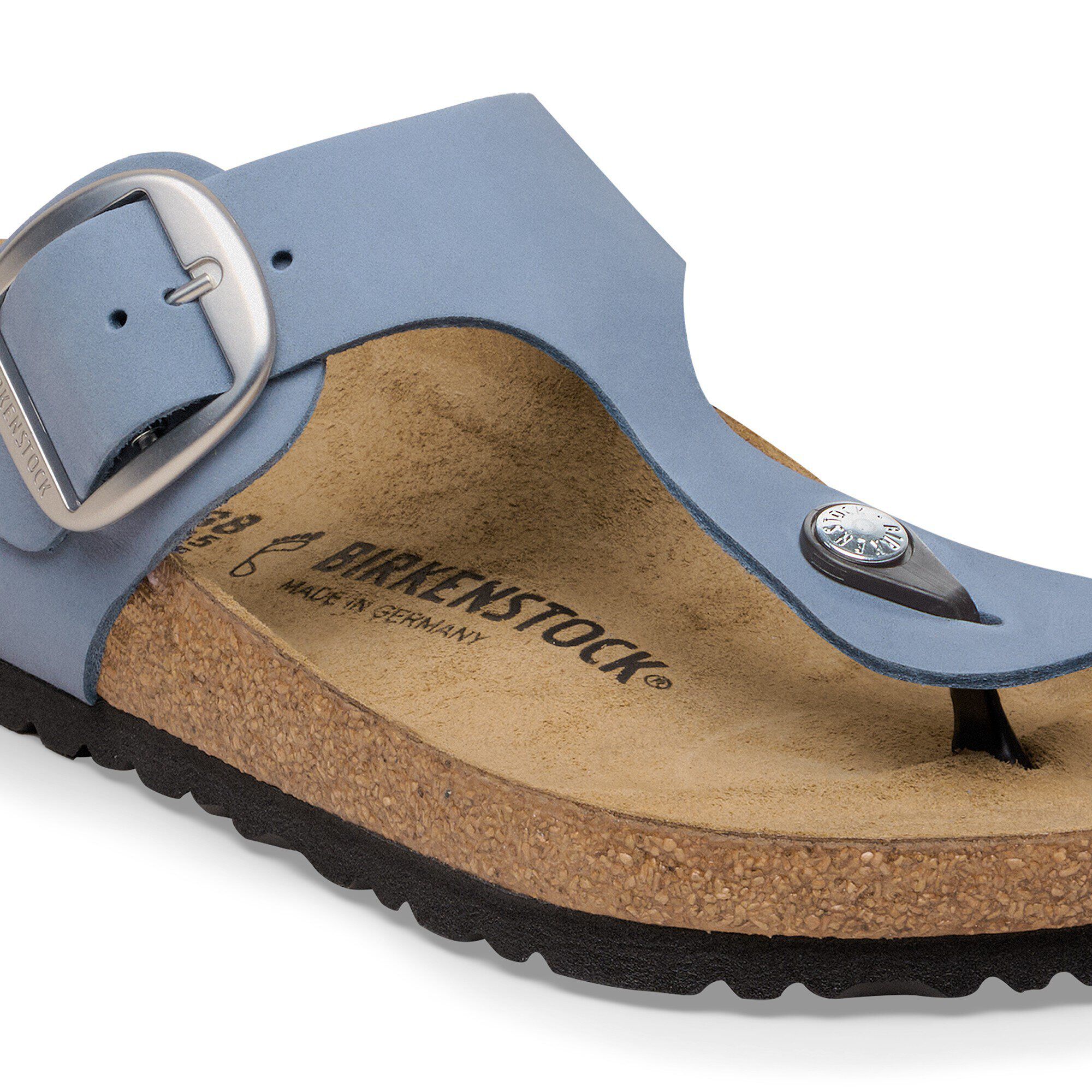 Gizeh Big Buckle Nubuck Leather in Color Stone Blue | BIRKENSTOCK