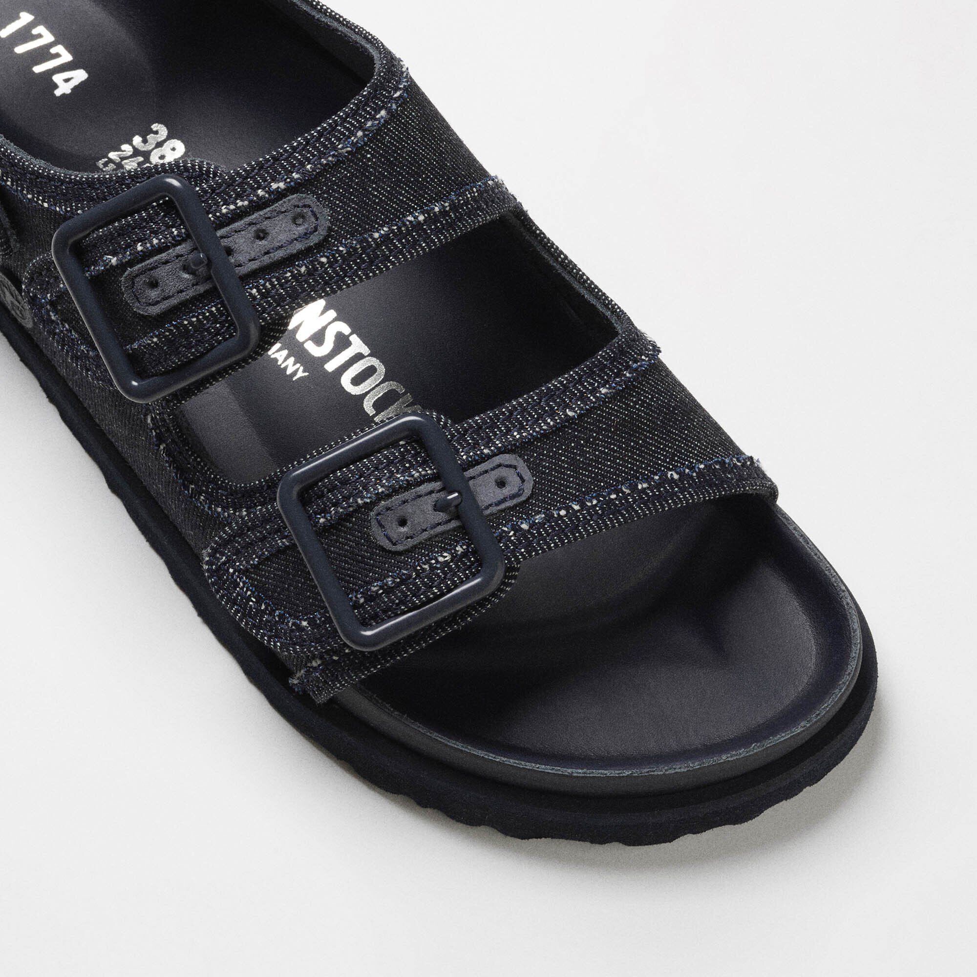 定価6.3万 BIRKENSTOCK 1774 MILANO DENIM 44 1774 Milano Denim Leather-Cotton in Color Dark Wash Denim