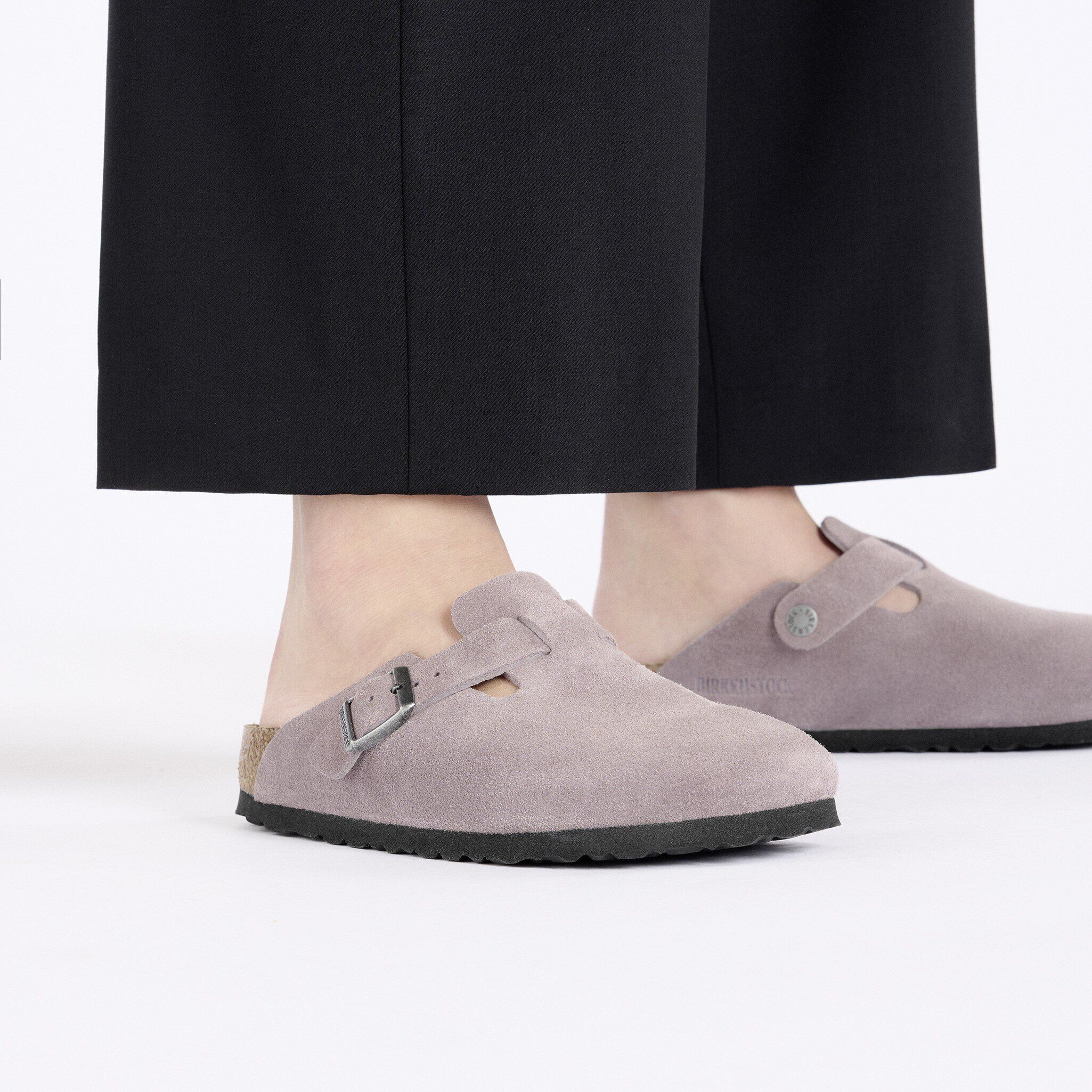 Boston Soft Footbed Suede Leather Close-up with a female model