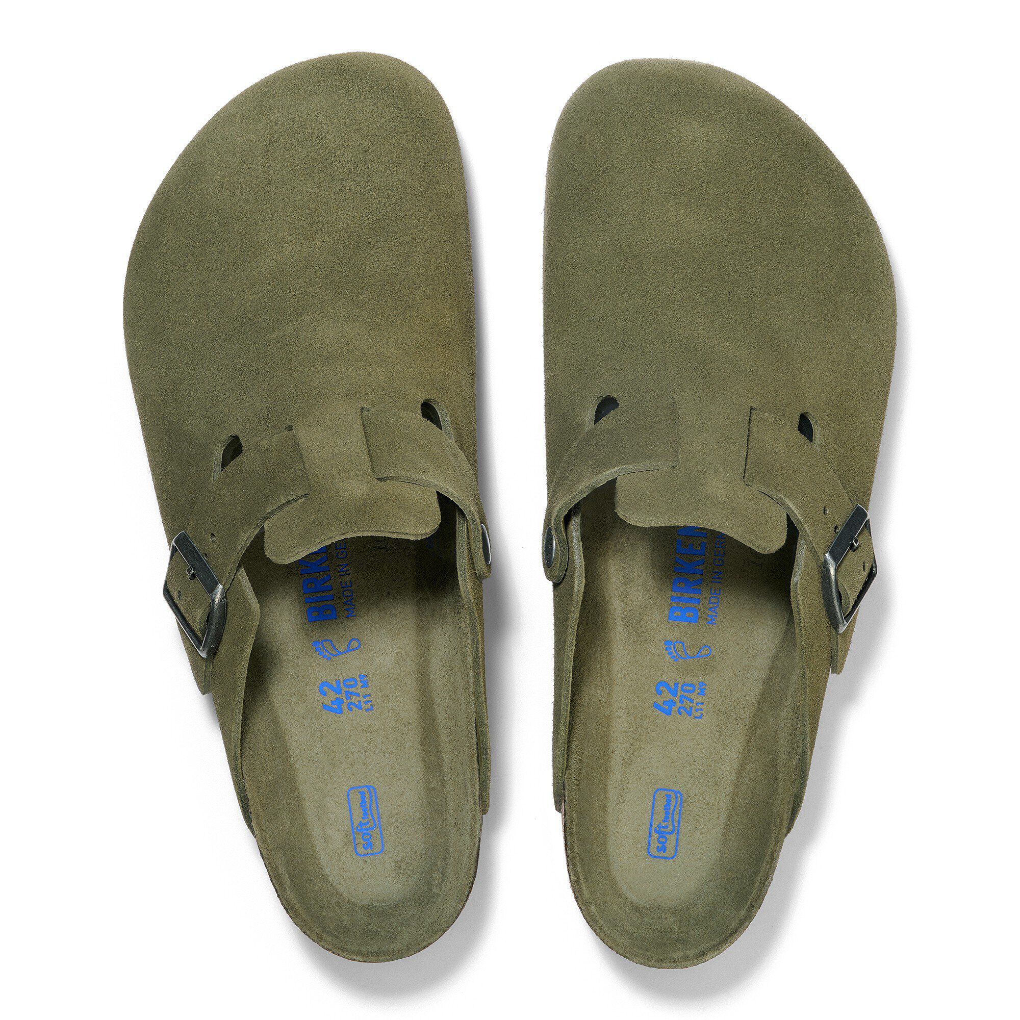 靴 BIRKENSTOCK BOSTON 42 Boston Soft Footbed Suede Leather in Color Thyme Tonal FB